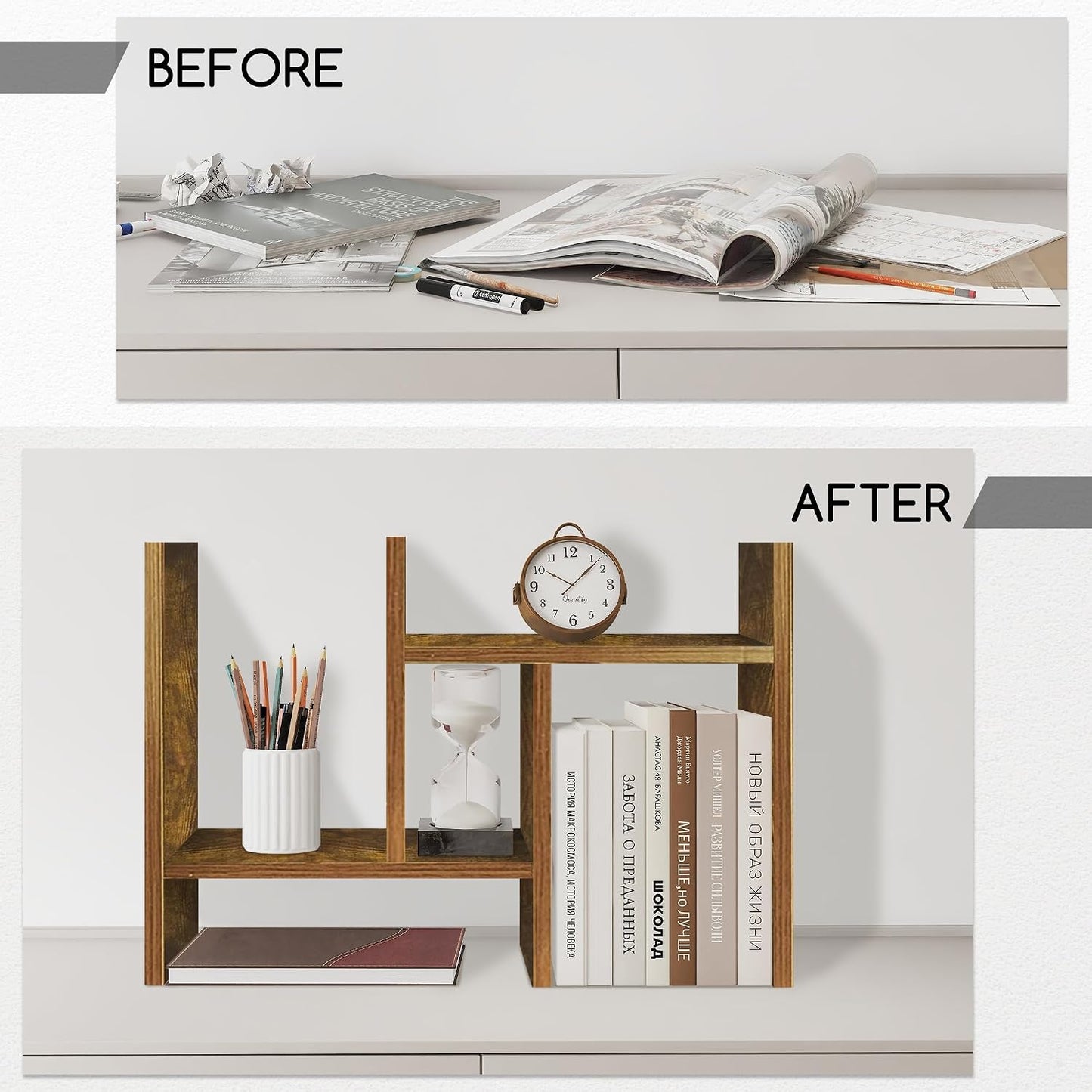 Jerry & Maggie Desktop Organizer Office Storage Rack Adjustable Wood Display Shelf Free Style Double H
