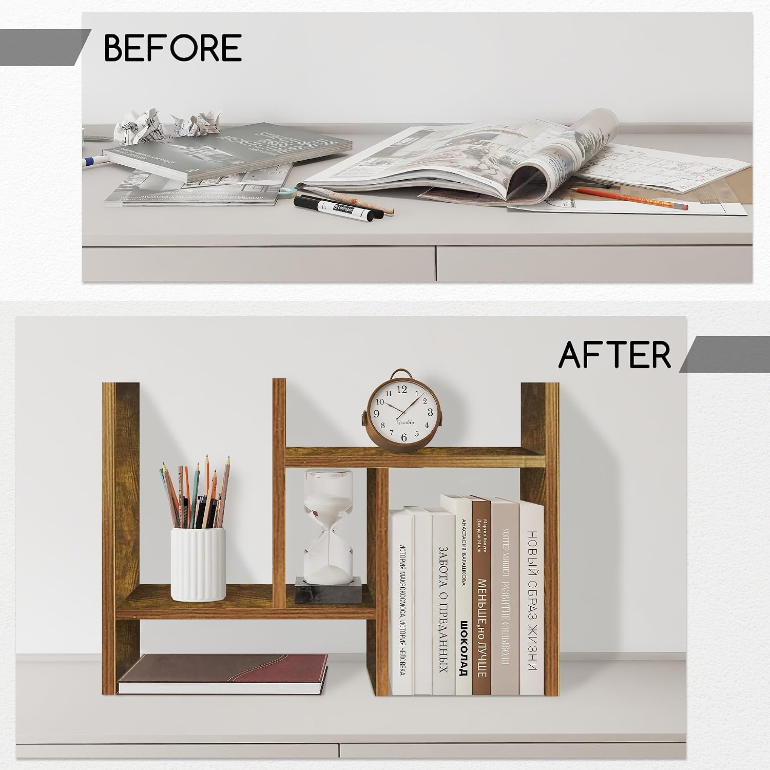 Jerry & Maggie Desktop Organizer Office Storage Rack Adjustable Wood Display Shelf Free Style Double H