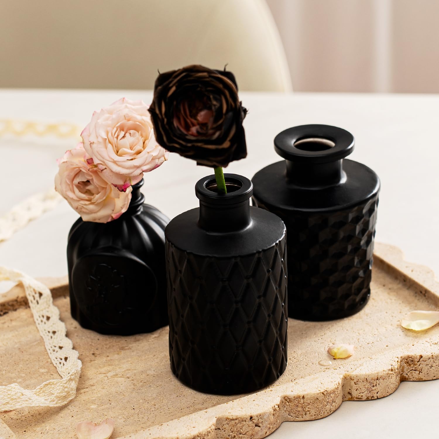 Black Glass Bud Vase Pcs / Classic Black / Set of 14