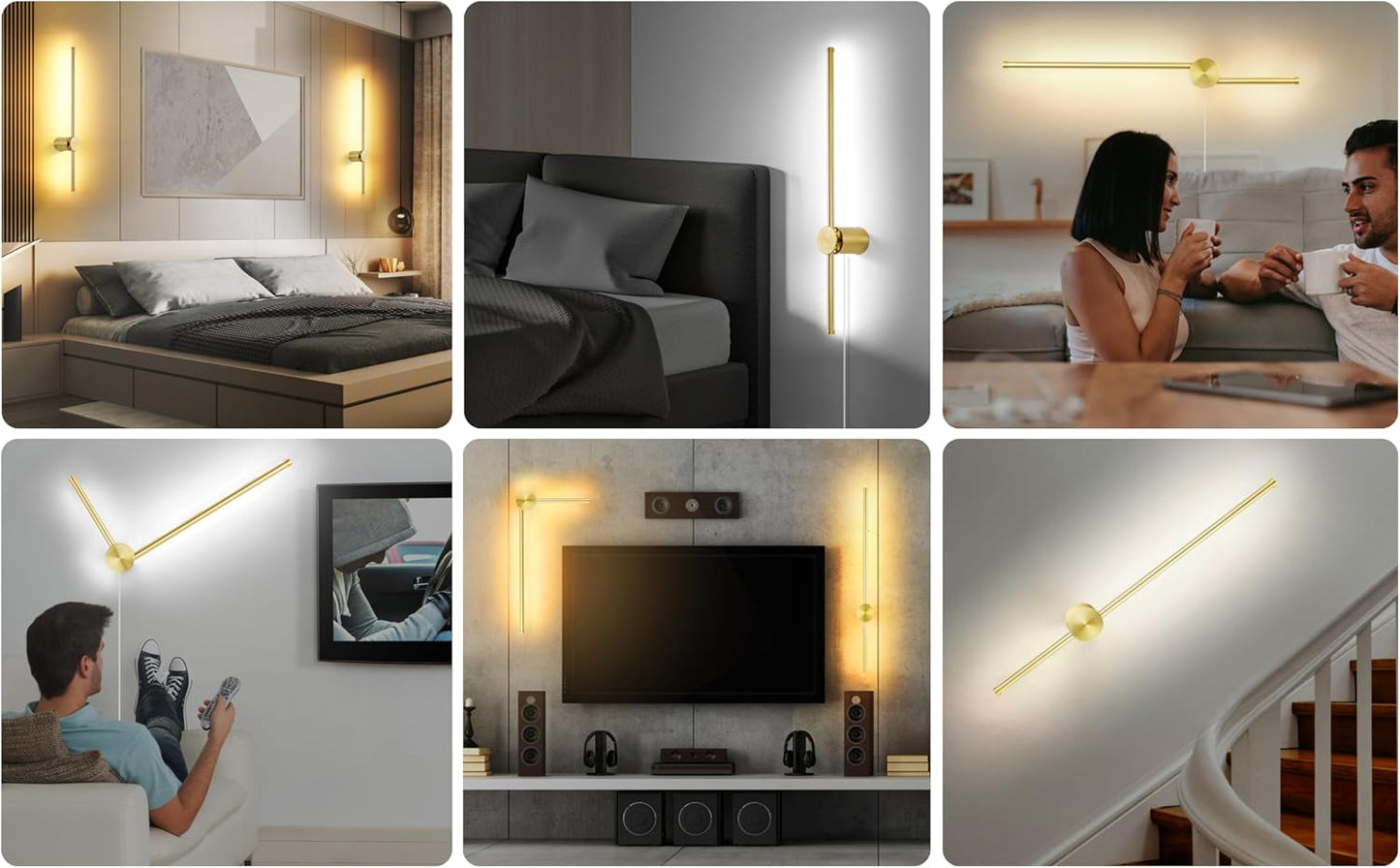 GOODATE Wall Sconces Set of Two with Remote, Stepless Colors 3000K-6500K & Stepless Dimming, Hardwire or Plug-in, 180°