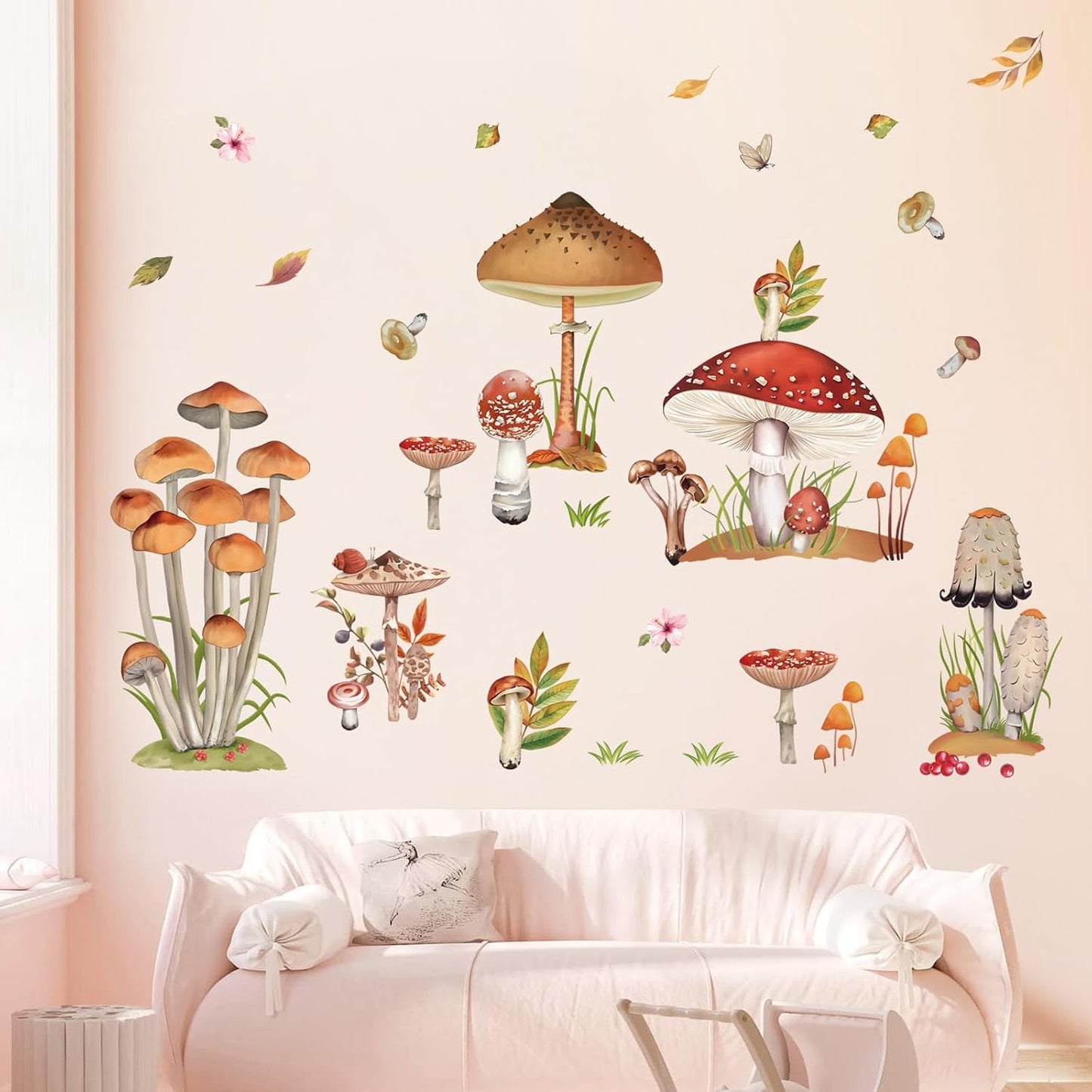 Woodland Mushroom Wall Decals Spring Forest Grass Easter Wall Stickers Girls Bedroom Living Room