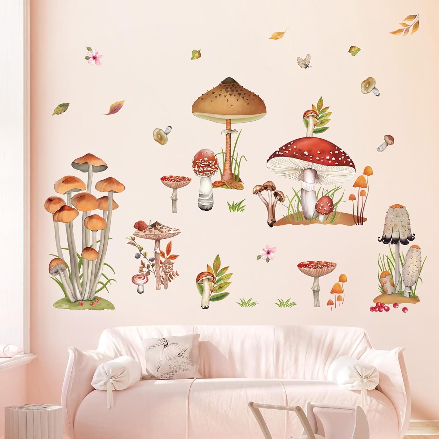 Woodland Mushroom Wall Decals Spring Forest Grass Easter Wall Stickers Girls Bedroom Living Room