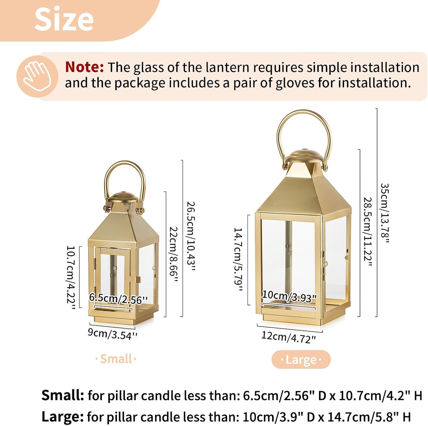 NUPTIO Gold Lanterns Decorative for Wedding, 11.2 Inch Lantern Decor | Tall Metal Candle Lantern with Glass for Outdoor