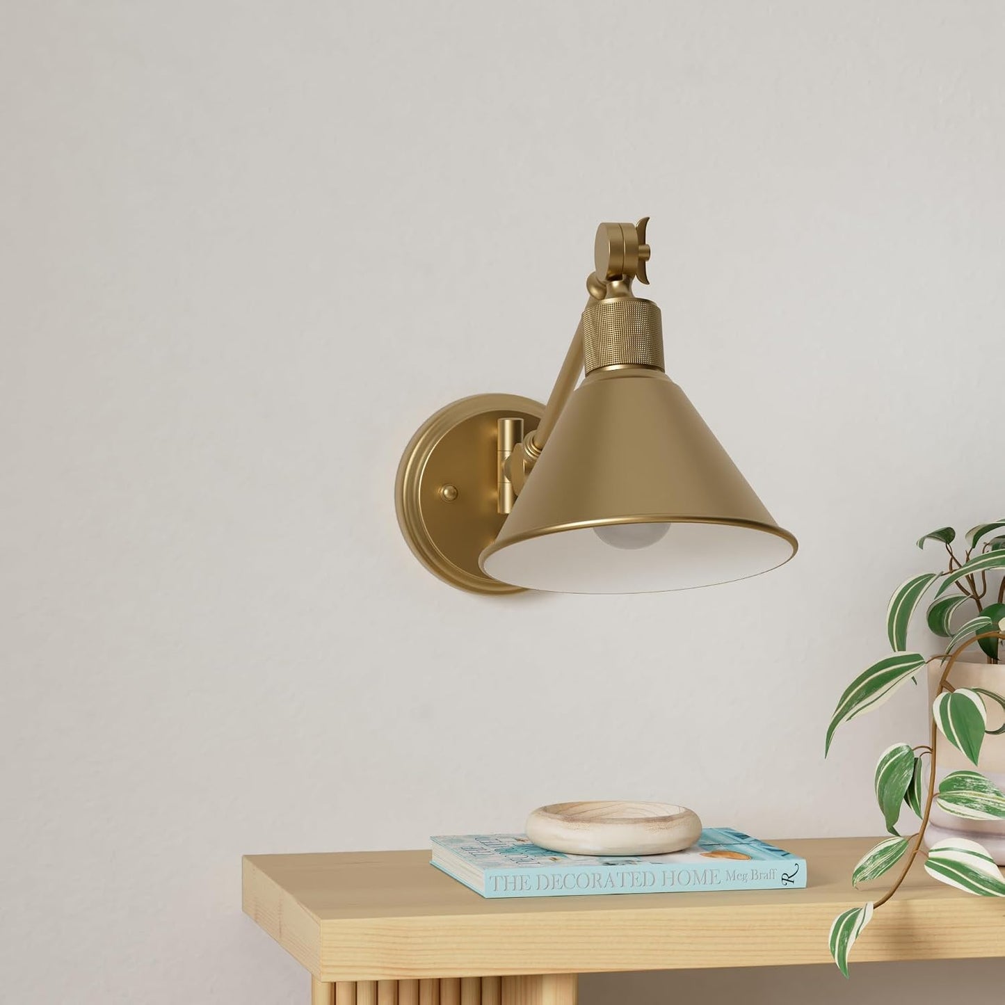 TRLIFE Wall Sconce Plug in, Dimmable Wall Sconce Brushed Brass Swing Arm Wall Lights with Plug in Cord and Dimmer