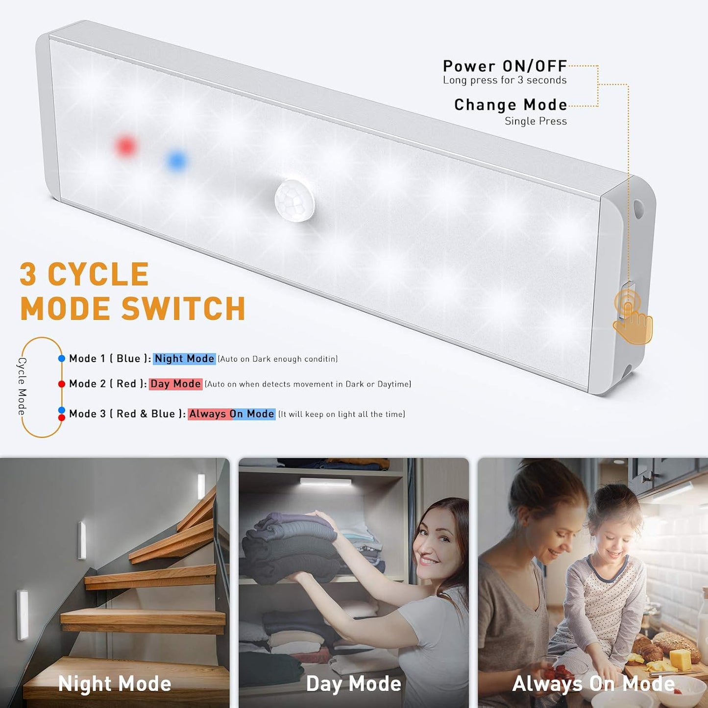 LED Closet Light, Newest 20LEDs Dimmer USB Rechargeable Motion Sensor Light Under Cabinet Lighting with Remote Control