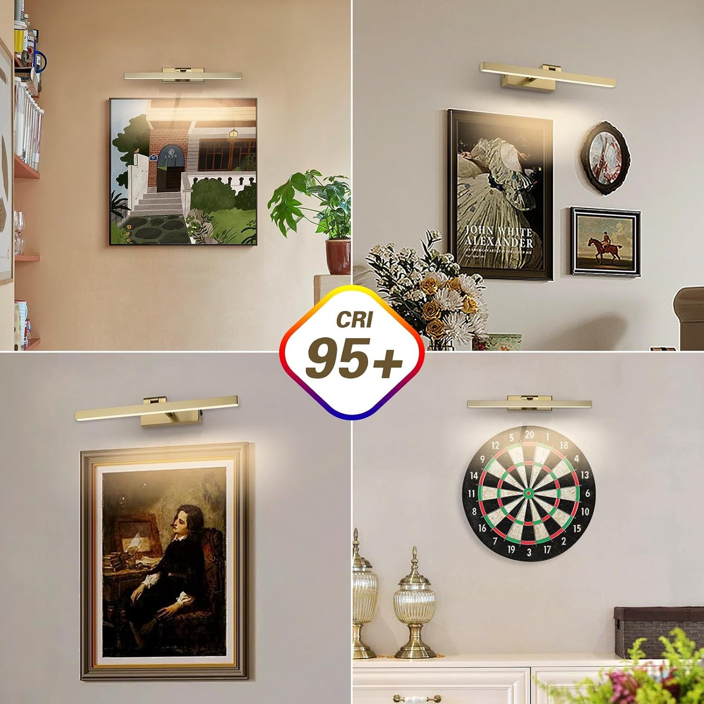 Joosenhouse Battery Operated Picture Light Wireless Gallery Light with Remote Control Rechargeable Wall Lights Brass
