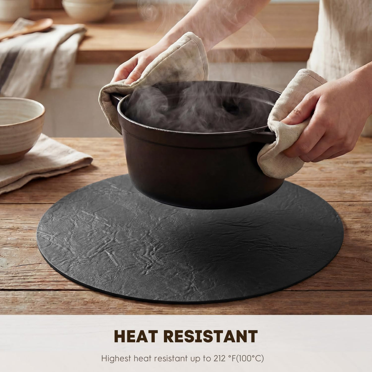Artoid Mode Black Faux Leather Placemats Set of 8, 15 Inch Waterproof Wipeable Heat Resistant Vinyl Halloween Place