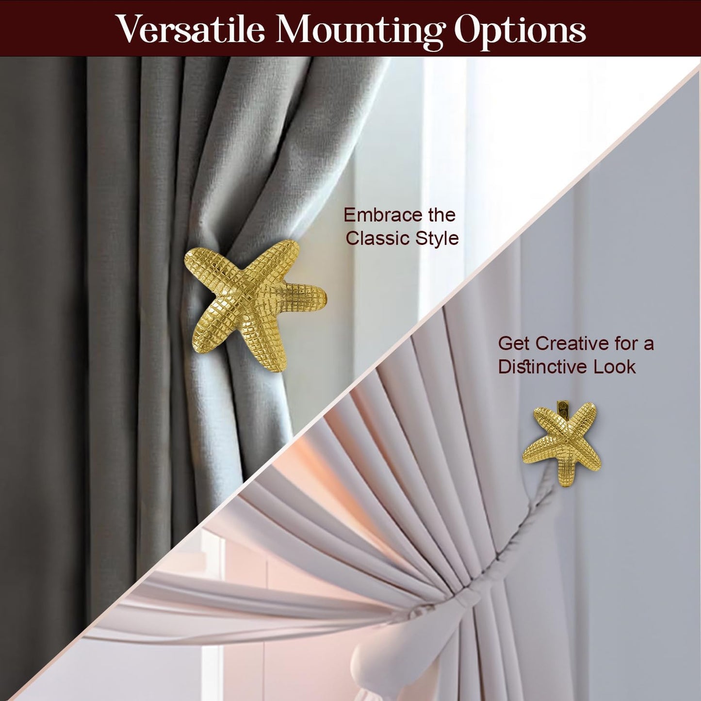 THDC Sturdy Wall Mounted Curtain Holdbacks (Pack of 4) - Curtain Holders for Living Room, Bedroom, Kitchen, Office