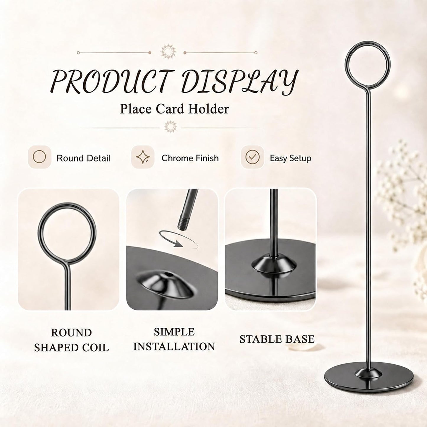 Urban Deco 16PK Table Number Holders Place Card Holders 12 Inch Table Card Holders Steel Card Holders for Photos, Food