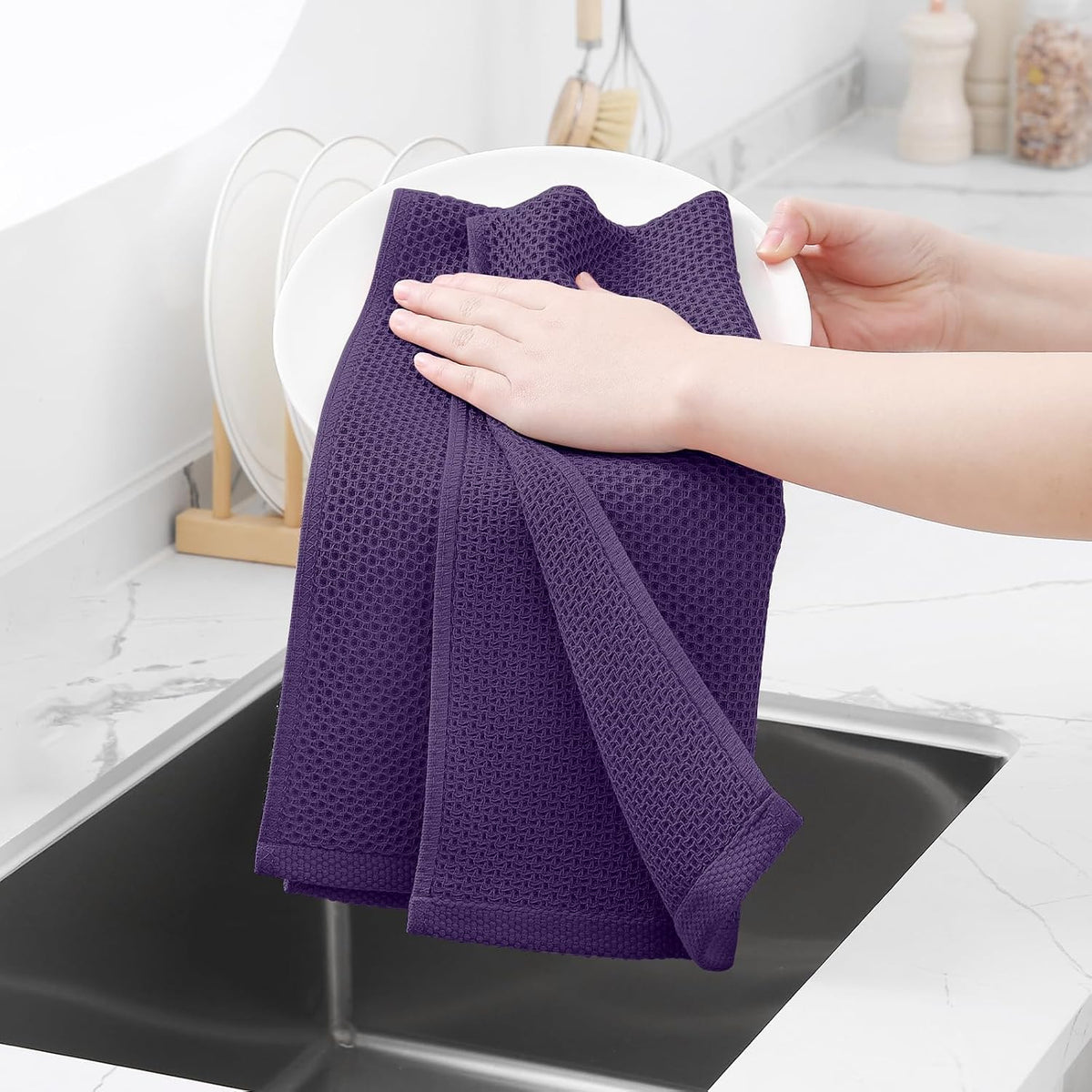 Homaxy 100% Cotton Waffle Weave Kitchen Dish Towels 18-Pack, Eggplant | 13 x 28 Inches, Ultra Soft Absorbent Dish