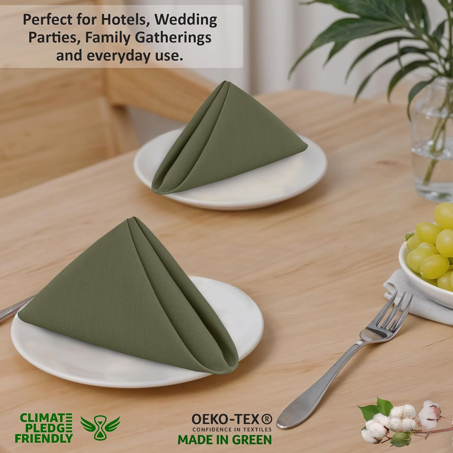 Ruvanti Cloth Napkins Set of 12, 100% Cotton 18”x18” - Capulet Olive | Washable, Soft, Durable & Absorbent Everyday