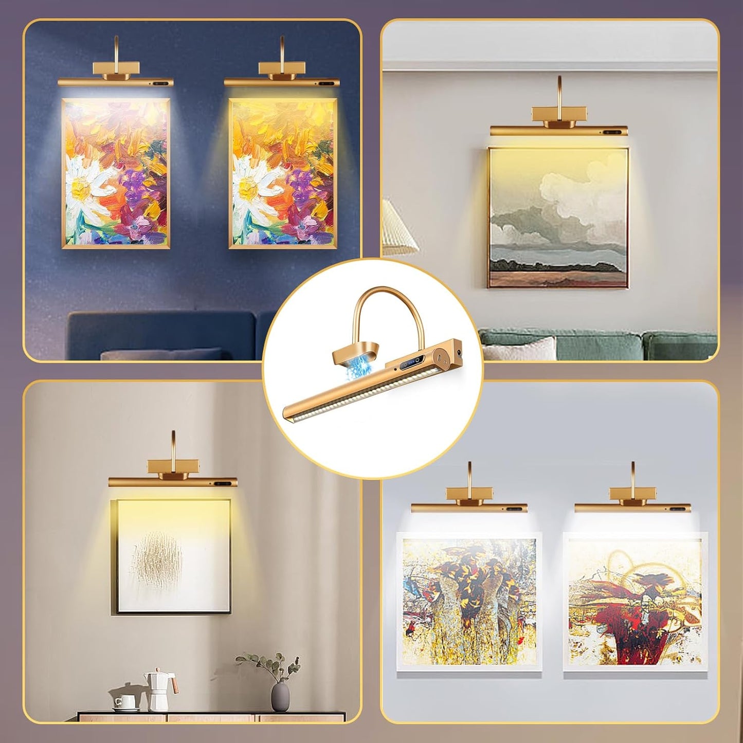 Dimmable Cordless Picture Light with Controller and Timer, Rechargeable 5000mAh Battery Wall Sconce for Wall Pictures