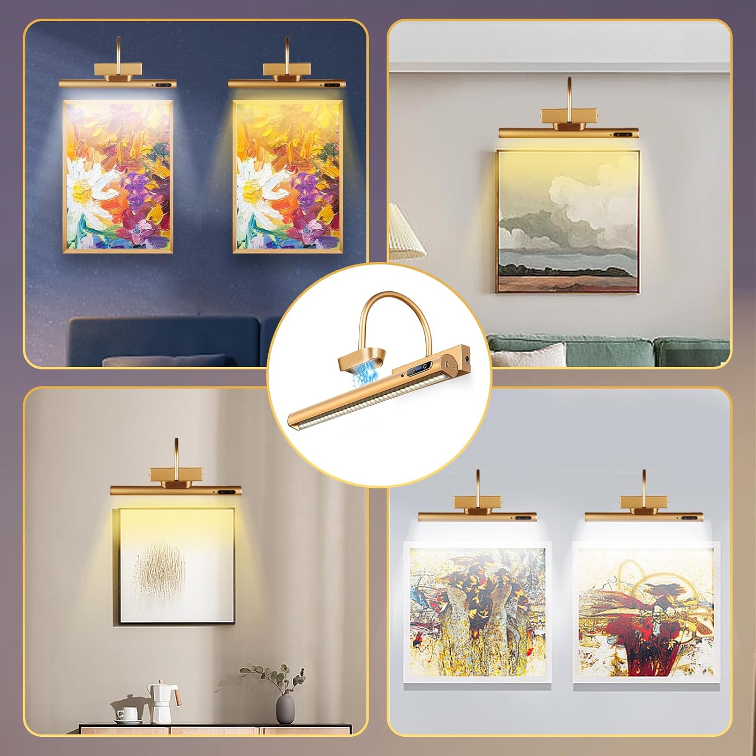 Dimmable Cordless Picture Light with Controller and Timer, Rechargeable 5000mAh Battery Wall Sconce for Wall Pictures
