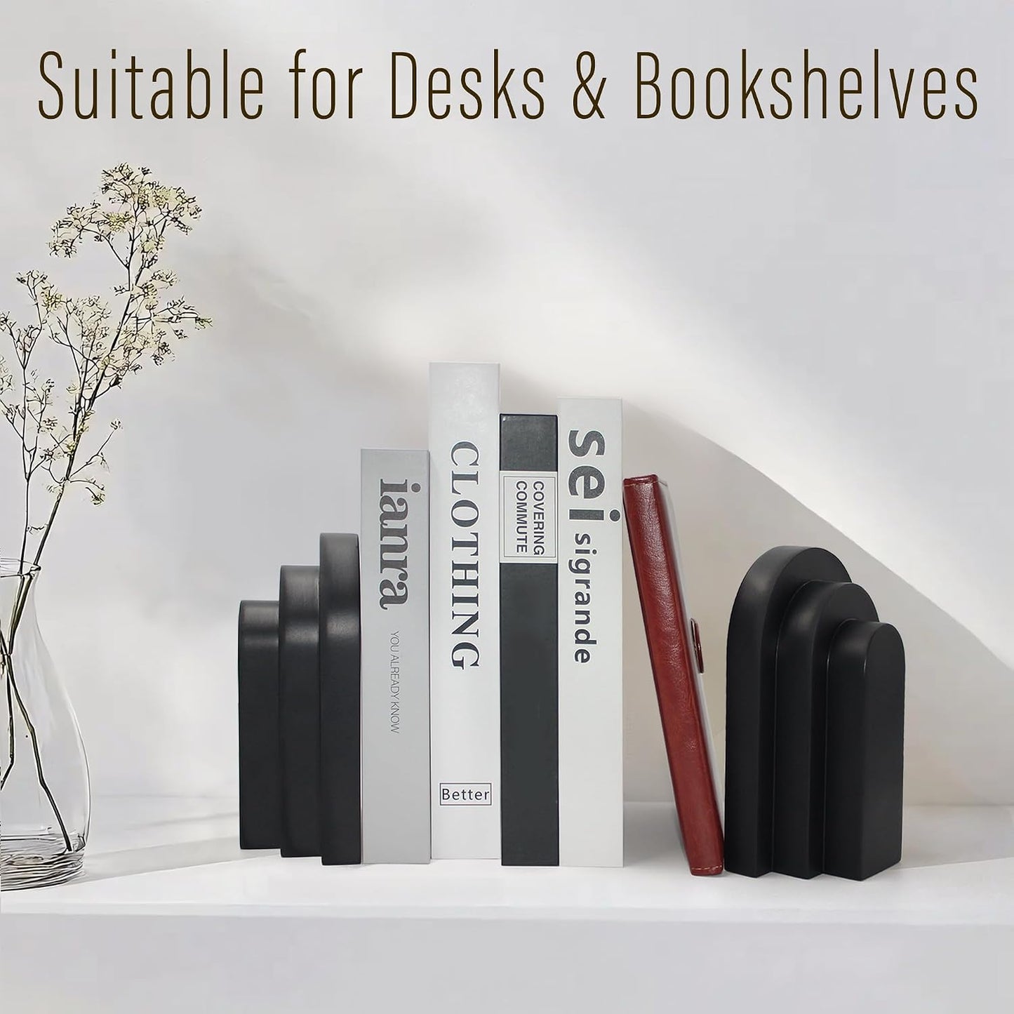 6.6 LBS Modern Book Stopper / Black / Set of 2