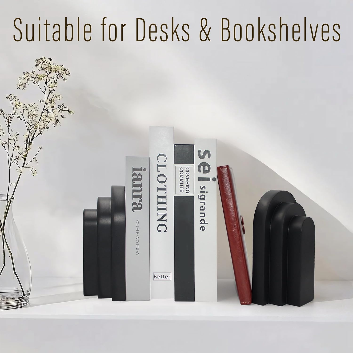 6.6 LBS Modern Book Stopper / Black / Set of 2