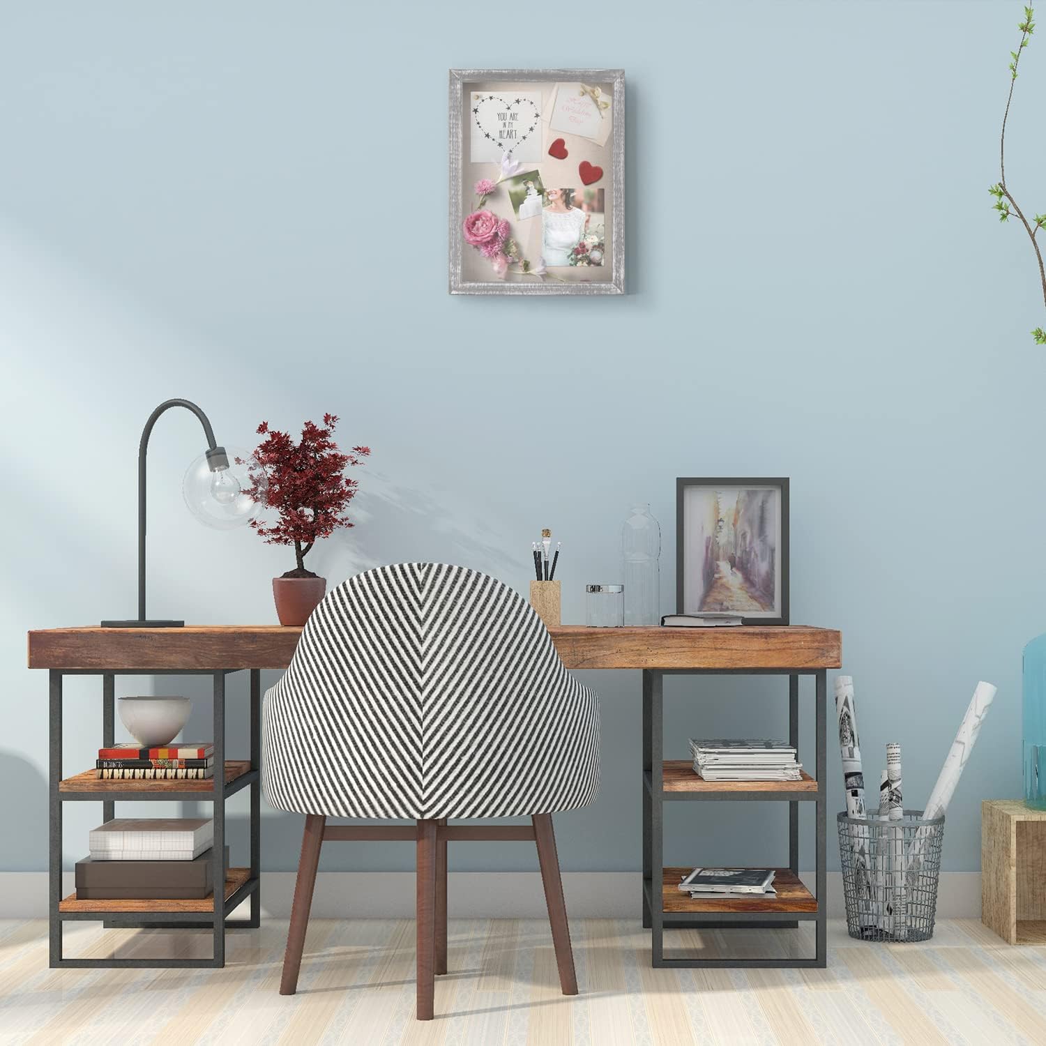 Love-KANKEI Deep Shadow Box 11x14,Solid Wood Frame,Memory Box,Rustic Grey | Front-Opening Glass Magnetic Door,Linen