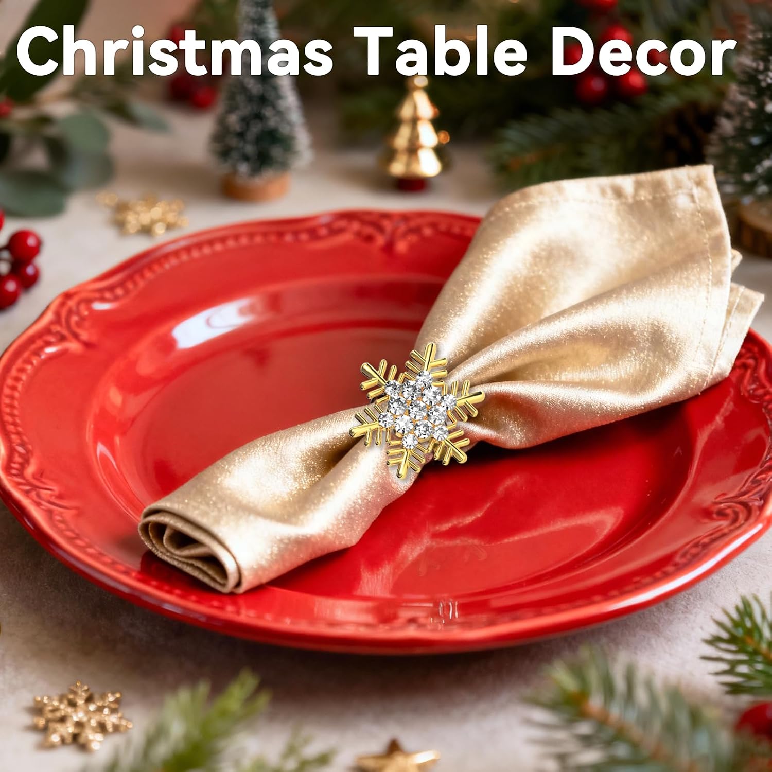 Christmas Gold Snowflake Napkin Rings Set of 24, Napkins Ring for Dinning Table - Rustic Dinner Tables Decoration for