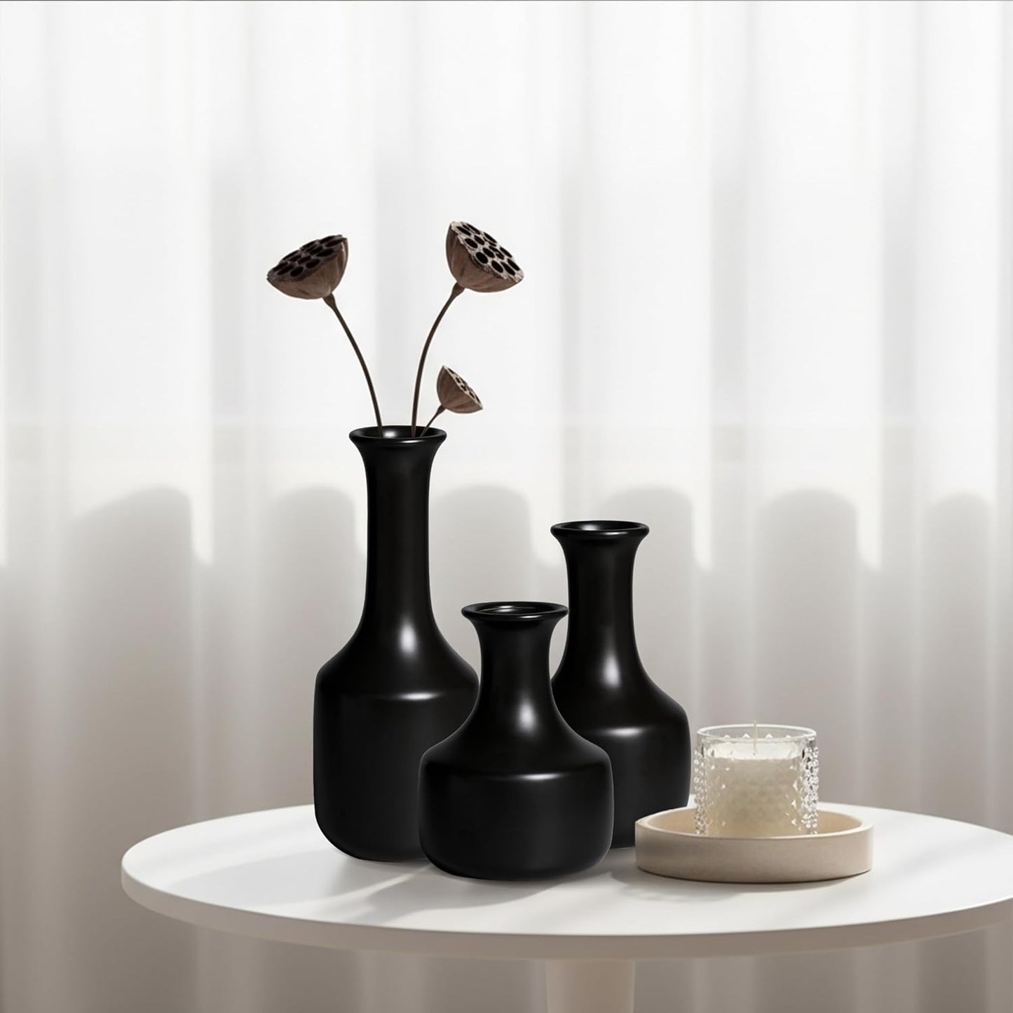 Ceramic Vase / Small Modern Flower Vase / Black / 7 Inch