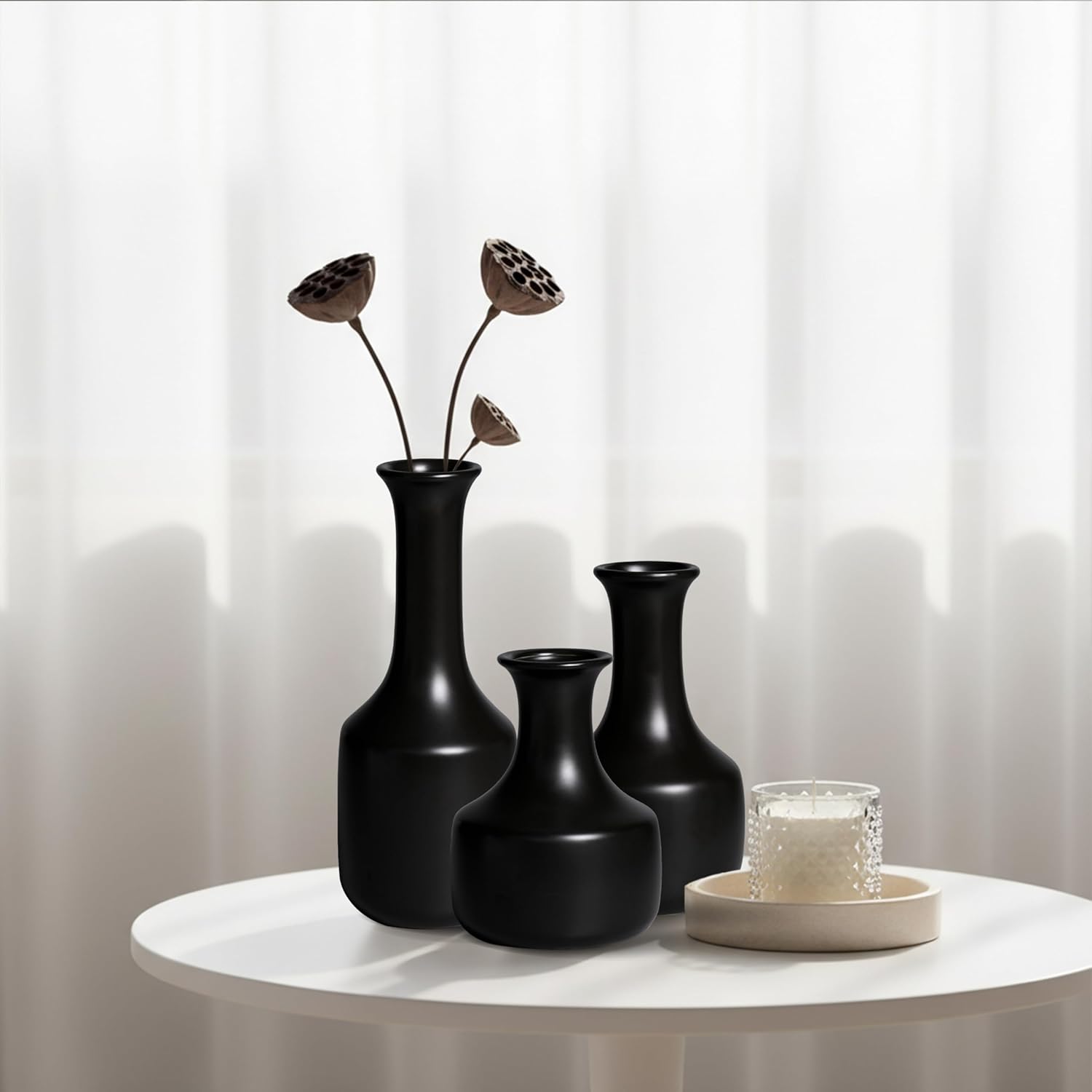 Ceramic Vase / Small Modern Flower Vase / Black / 7 Inch