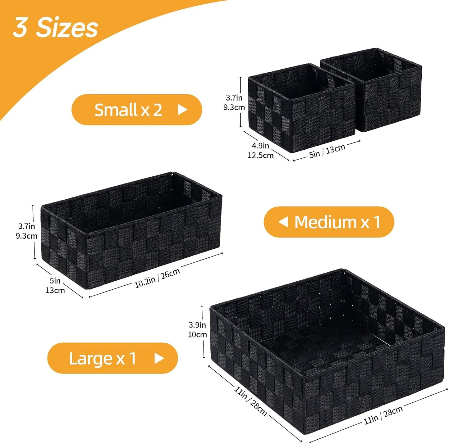 Woven Storage Baskets for Organizing Organizer Divider for Drawer / Black