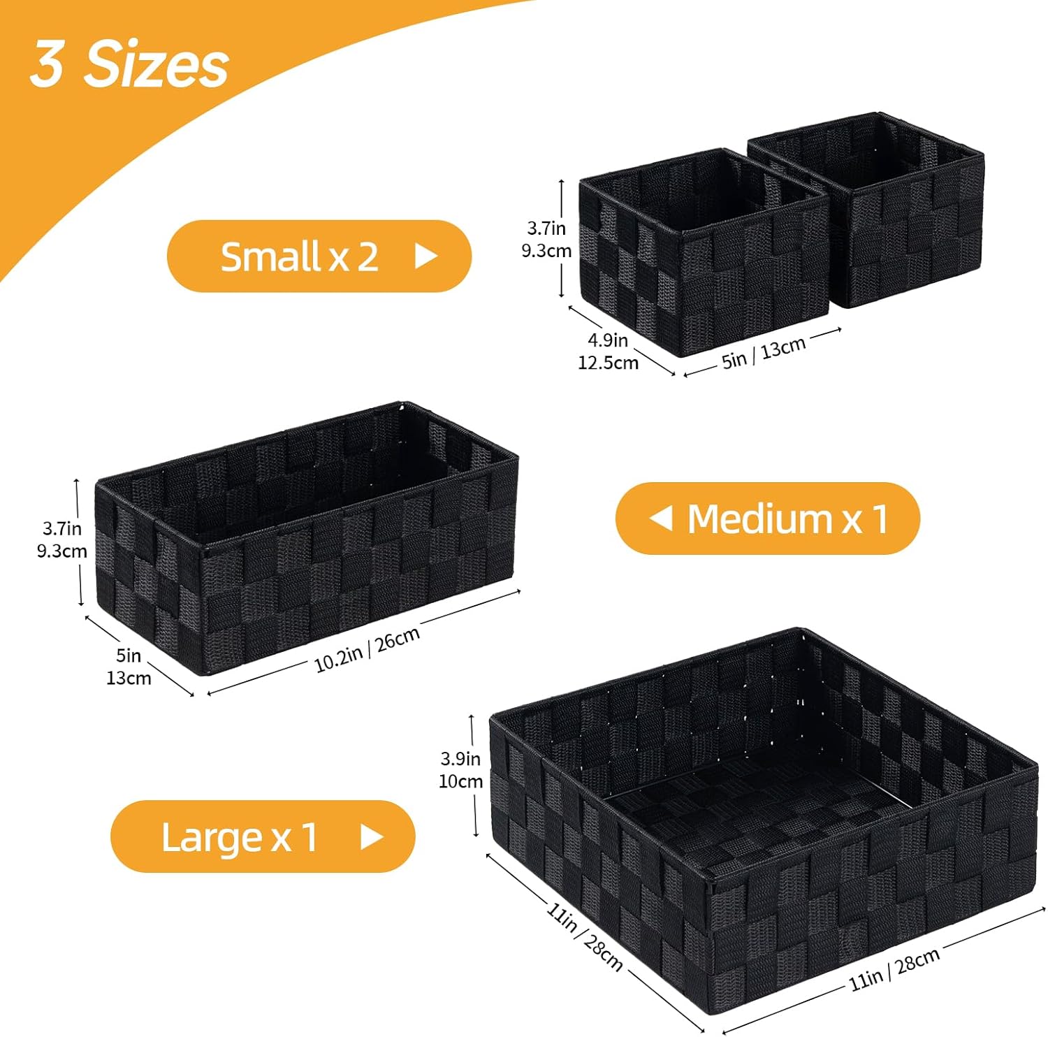 Woven Storage Baskets for Organizing Organizer Divider for Drawer / Black