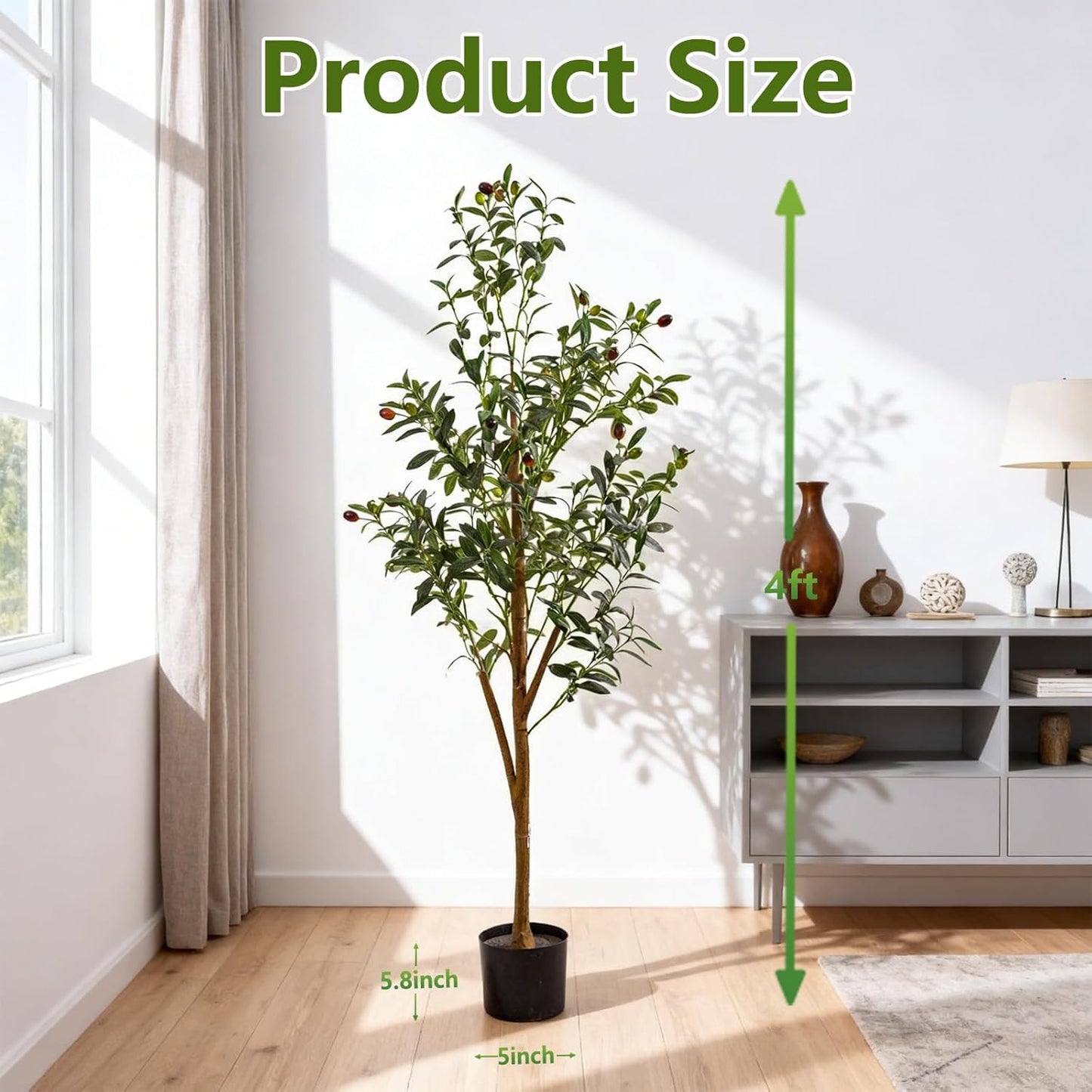 Indoor Tall Faux Olive Tree in Planter / Olive Tree 4ft / 4 Inch