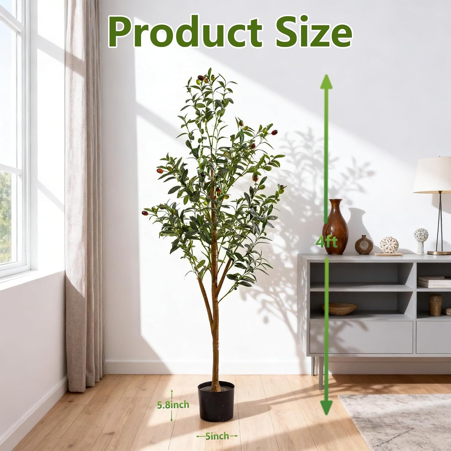 Indoor Tall Faux Olive Tree in Planter / Olive Tree 4ft / 4 Inch