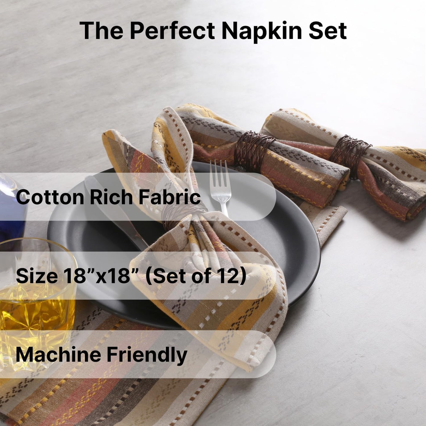 LFH Home Cotton Rich Cloth Salsa Napkin Set of 12 Washable Soft Durable Striped Napkins for Dining Wedding Daily Use