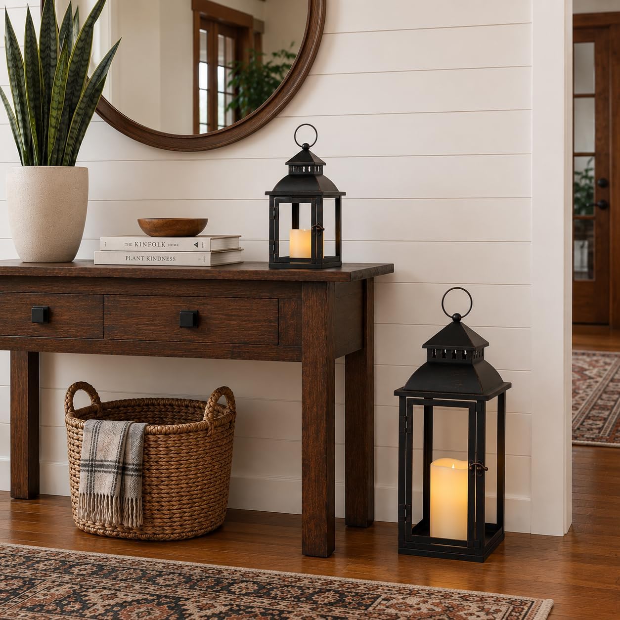 NEEDOMO LED Lanterns Decorative Outdoor&Indoor, Set of 2 Large Bronze Metal Lantern Decor with LED Candle, Lantern