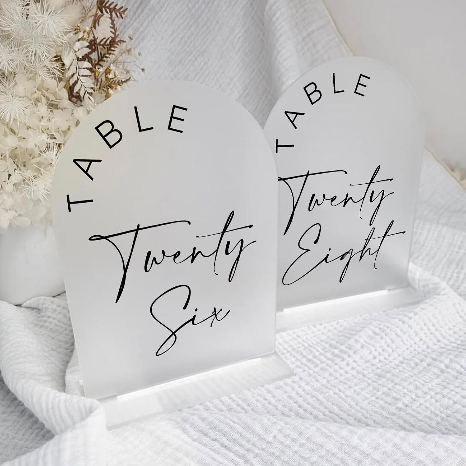 Frosted Arch Wedding Table Numbers 1-30 with Stands, 5x7 Inch Frosted Arch Acrylic Sign with Black Letters, Arched