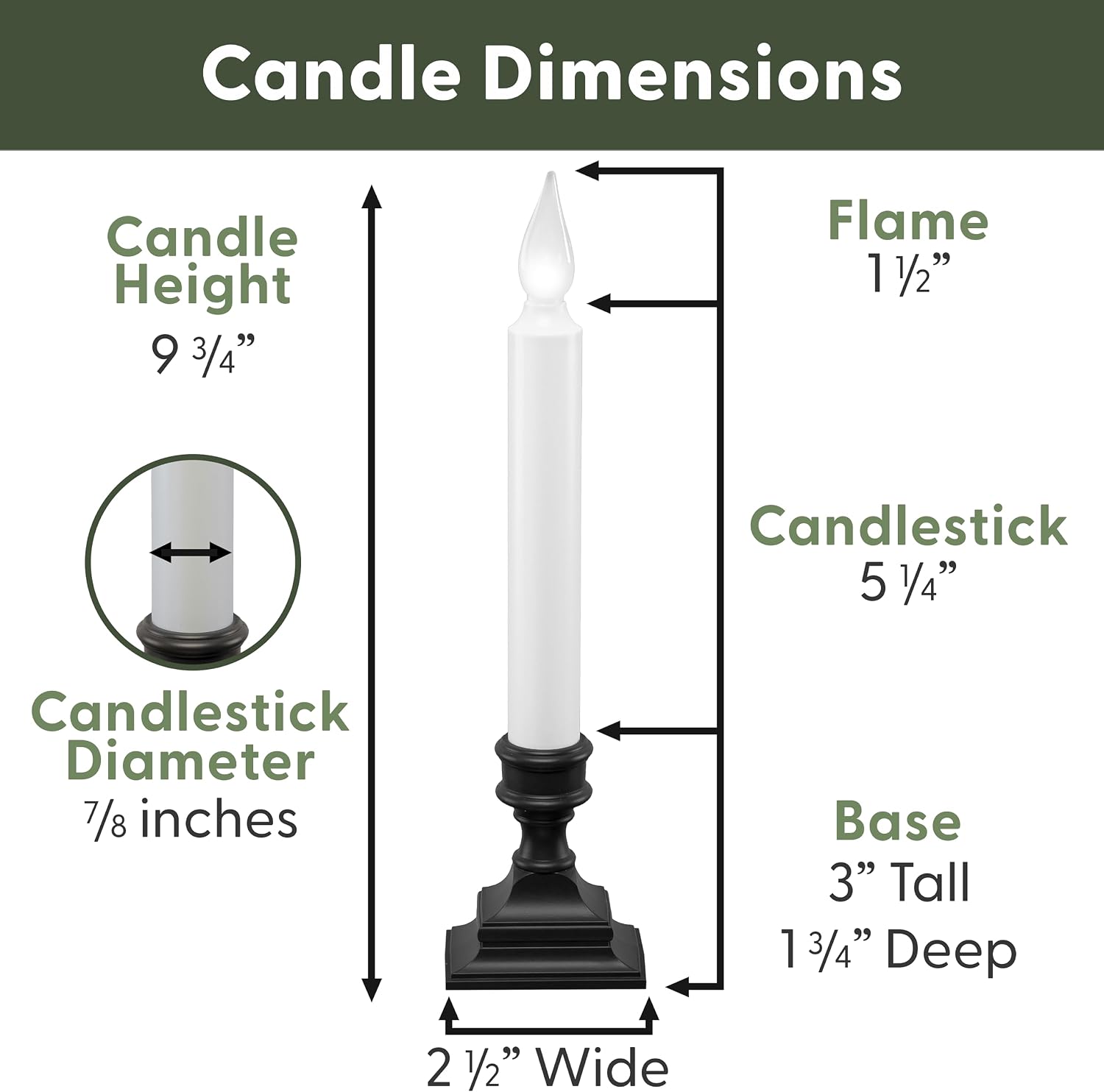 Bright White LED Battery Operated Window Candles Remote Control | Adjustable Timer, Flicker or Steady Light, Weighted