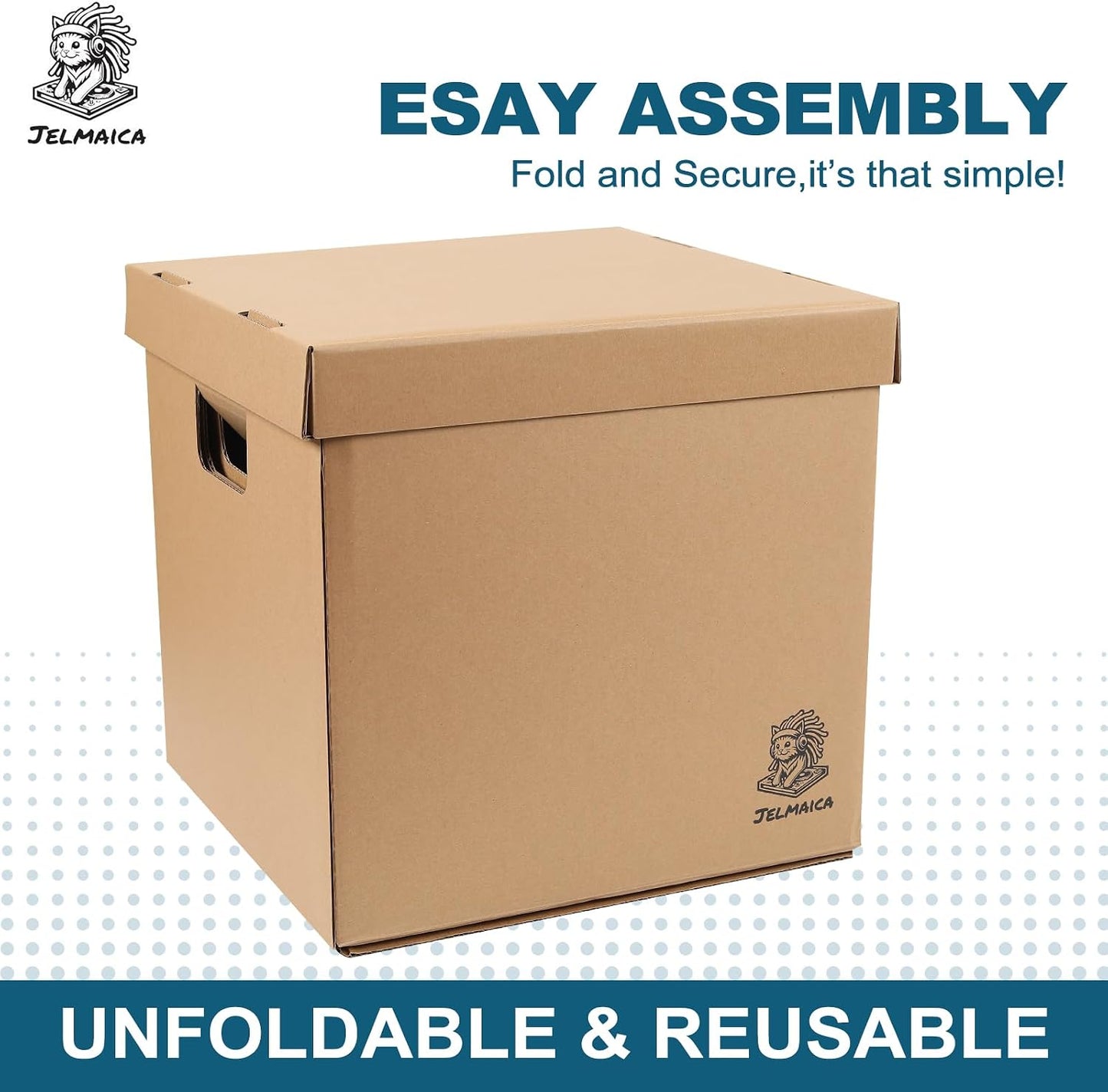 12" Vinyl Record Storage and Moving Box, Holds 60 Records or LPs, 2-Pack | Durable Cardboard with Removable Lid