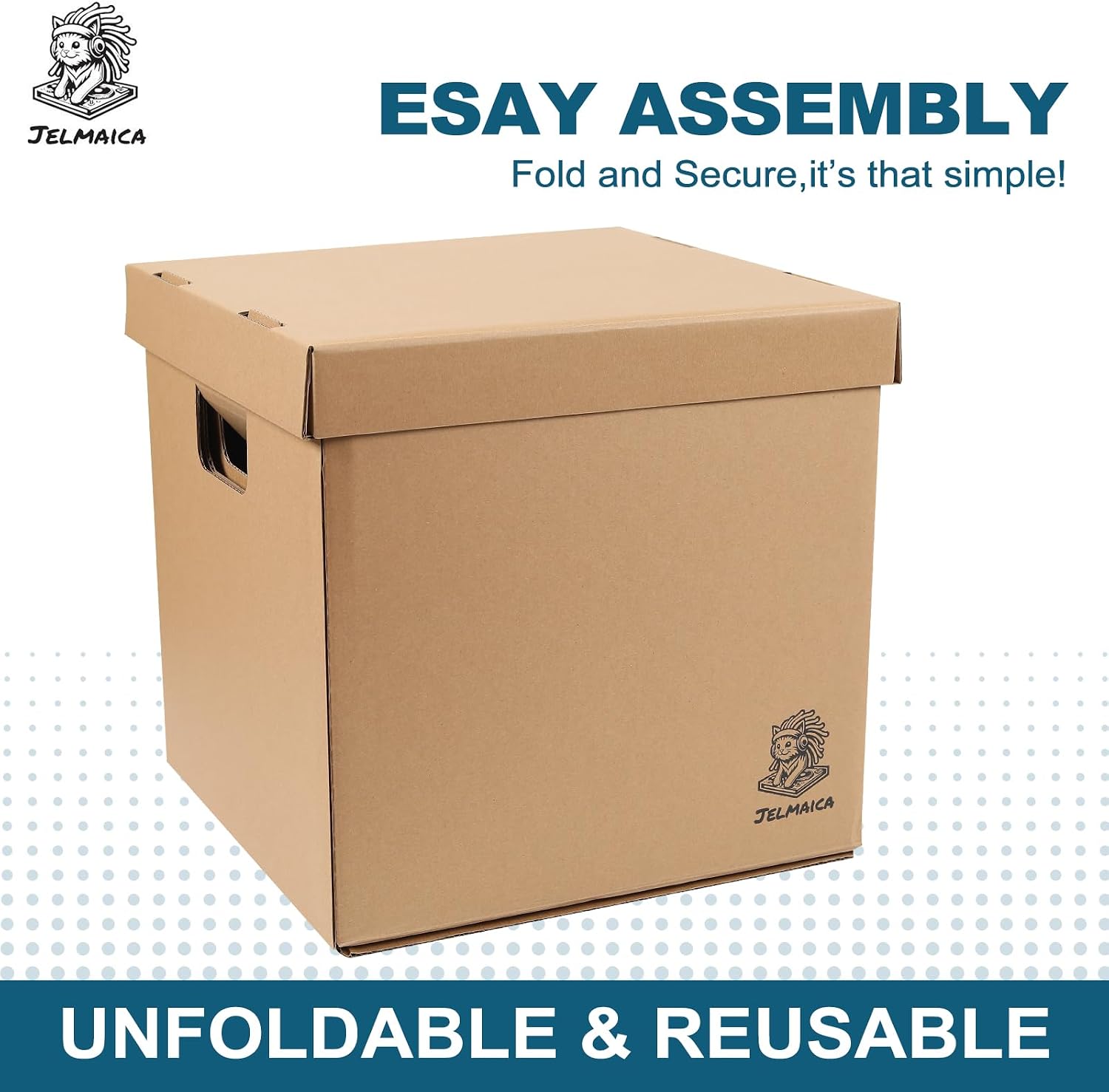 12" Vinyl Record Storage and Moving Box, Holds 60 Records or LPs, 2-Pack | Durable Cardboard with Removable Lid