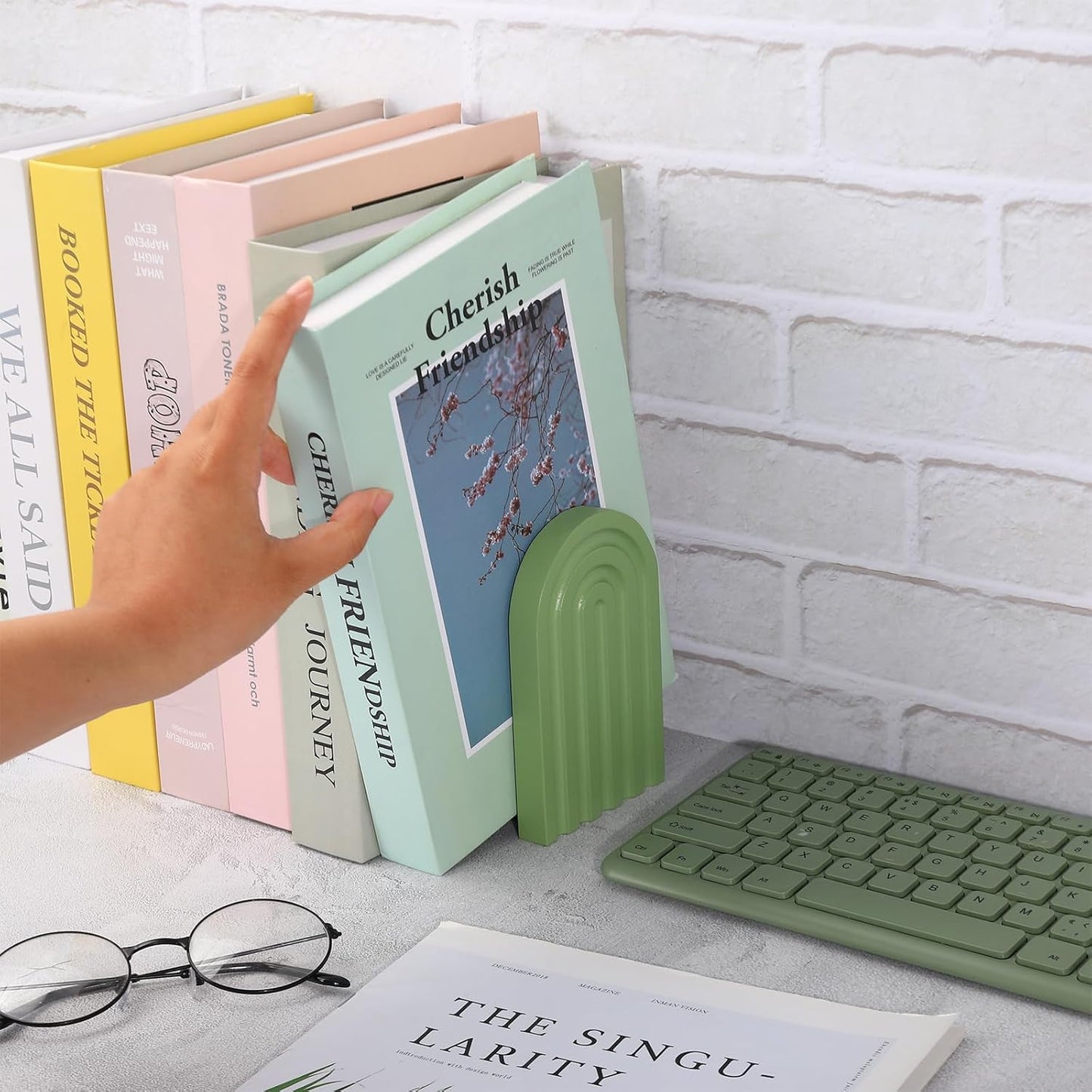 Boho Arch Wood Bookends Colorful Book Stand Non Skid Decorative Rainbow Book Ends / Set of 6