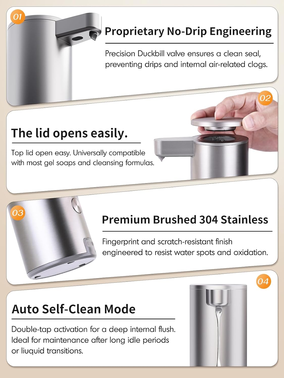 Automatic Liquid Soap Dispenser Touchless: Stainless Steel Hand Soap Dispenser Auto - Free Touch Electric Soap