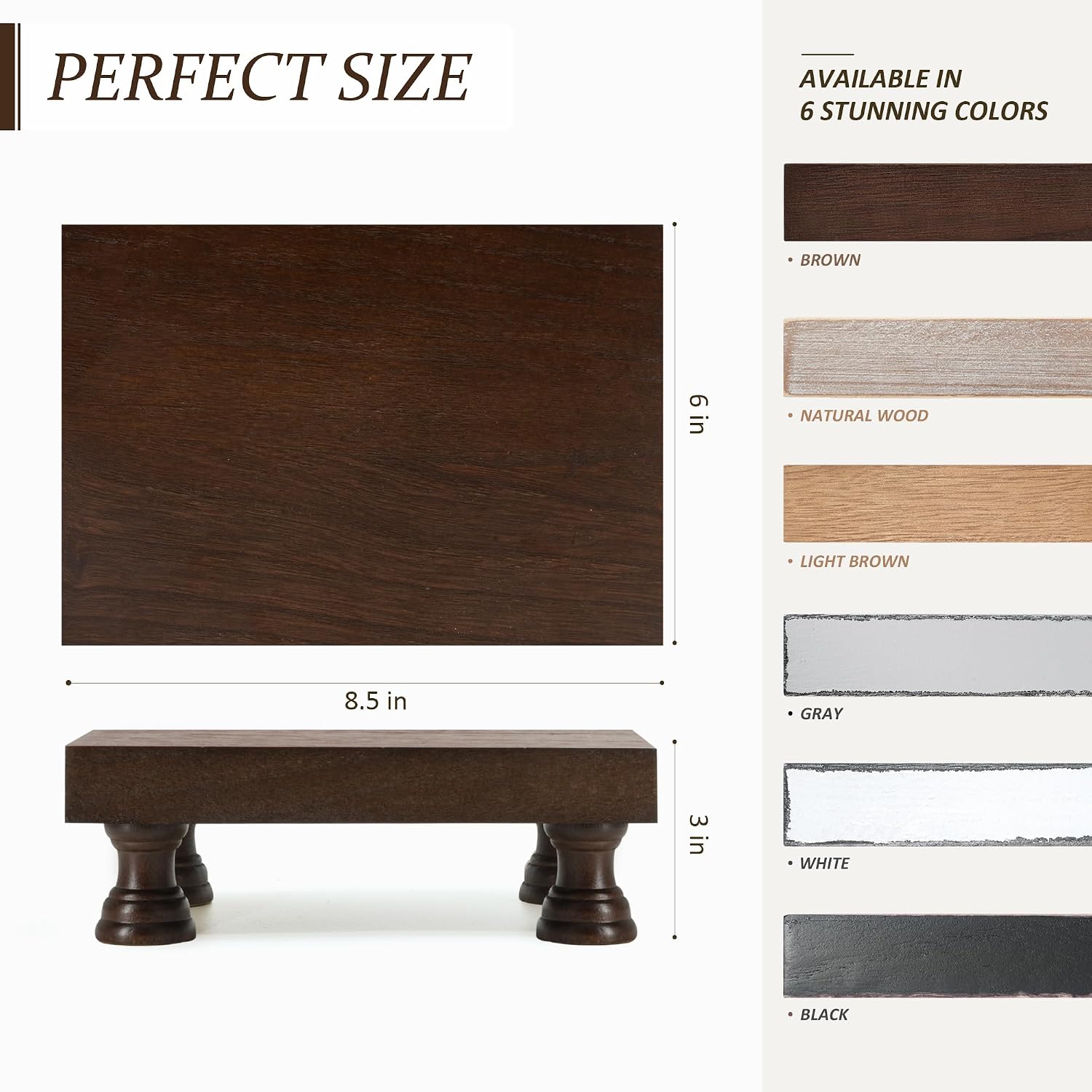EOSAHR Wood Riser & Display Stand for Bathroom Counter Organizer, Brown | 8.5" Farmhouse Riser, Bathroom Vanity Decor