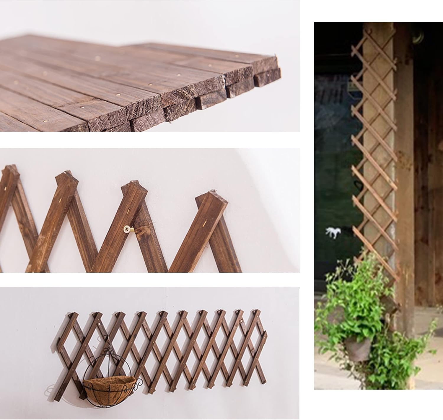 Avalution Extensible Natural Garden Wooden Fence Lattice, 75"x11.8", 2Pack
