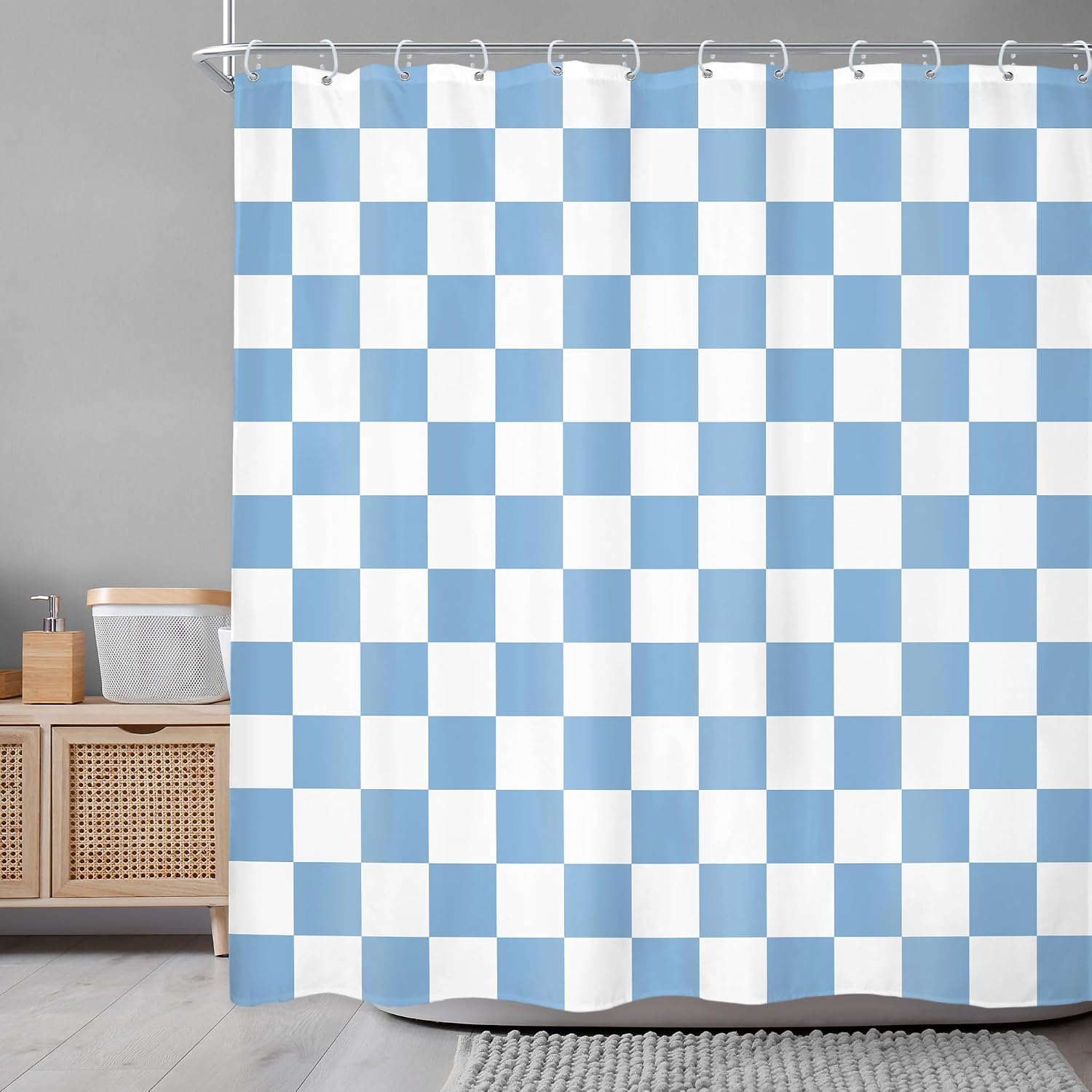 Blue White Checkered Shower Curtain L Vintage Abstract Y2K / 04 Blue White / 72"W x 72"L / 72 x 72