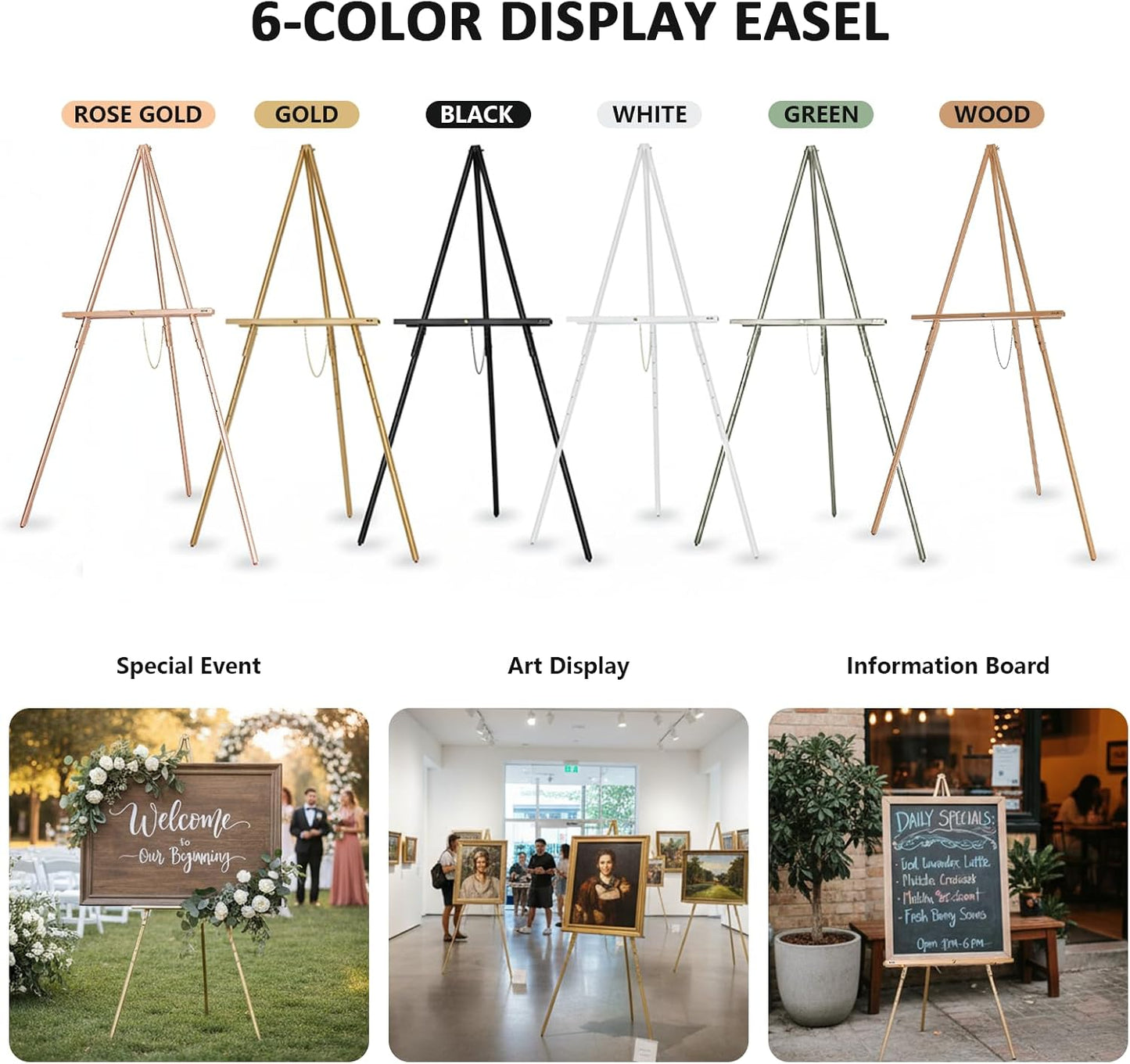 DJAR 3 Pcs 63" Adjustable Wooden Display Easel Stand for Sign | Dual-Use Design, Natural Pine Wood, Ideal for Wedding