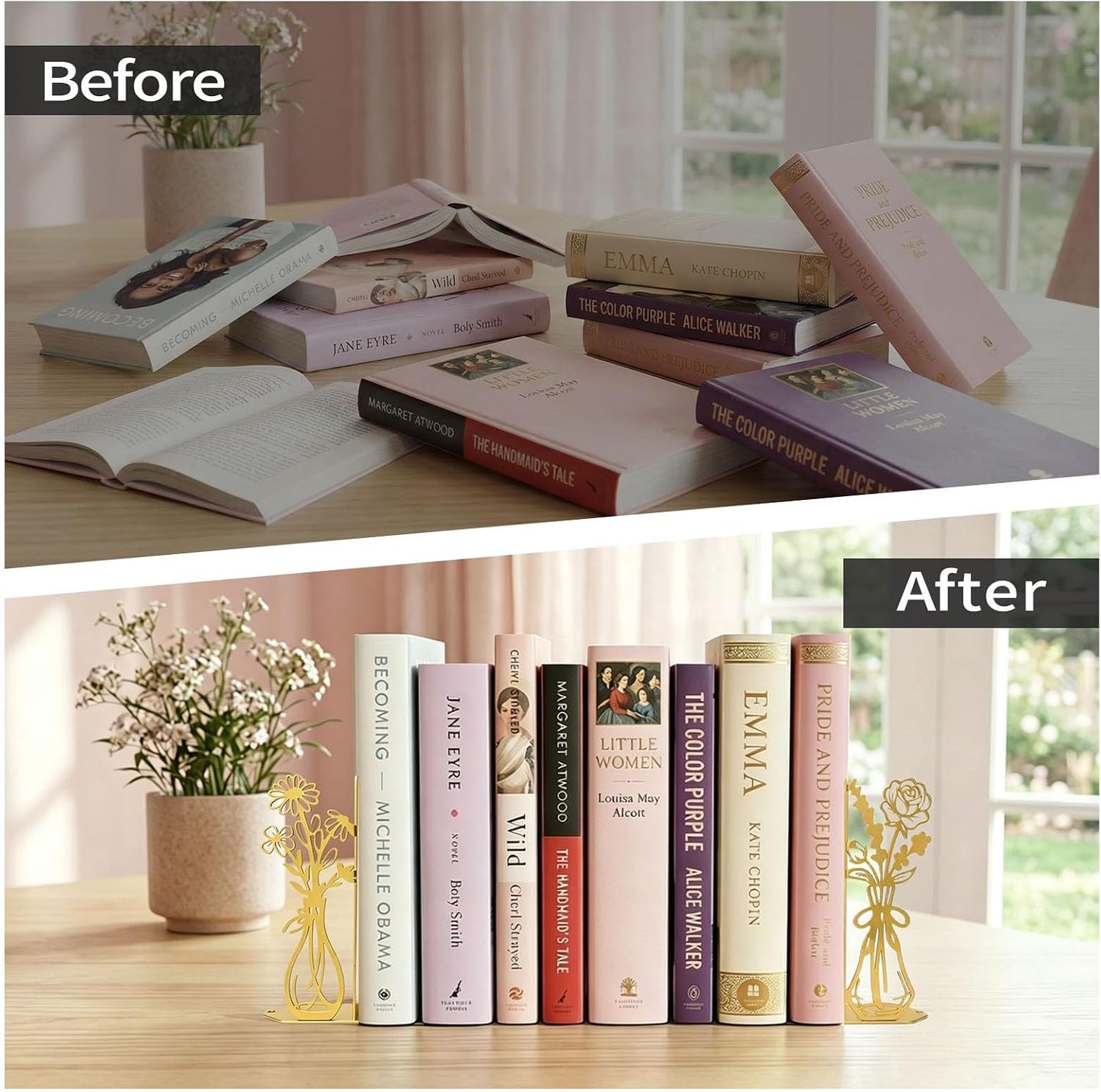 Flower Gold Bookends Metal Book Ends / Gold Flower