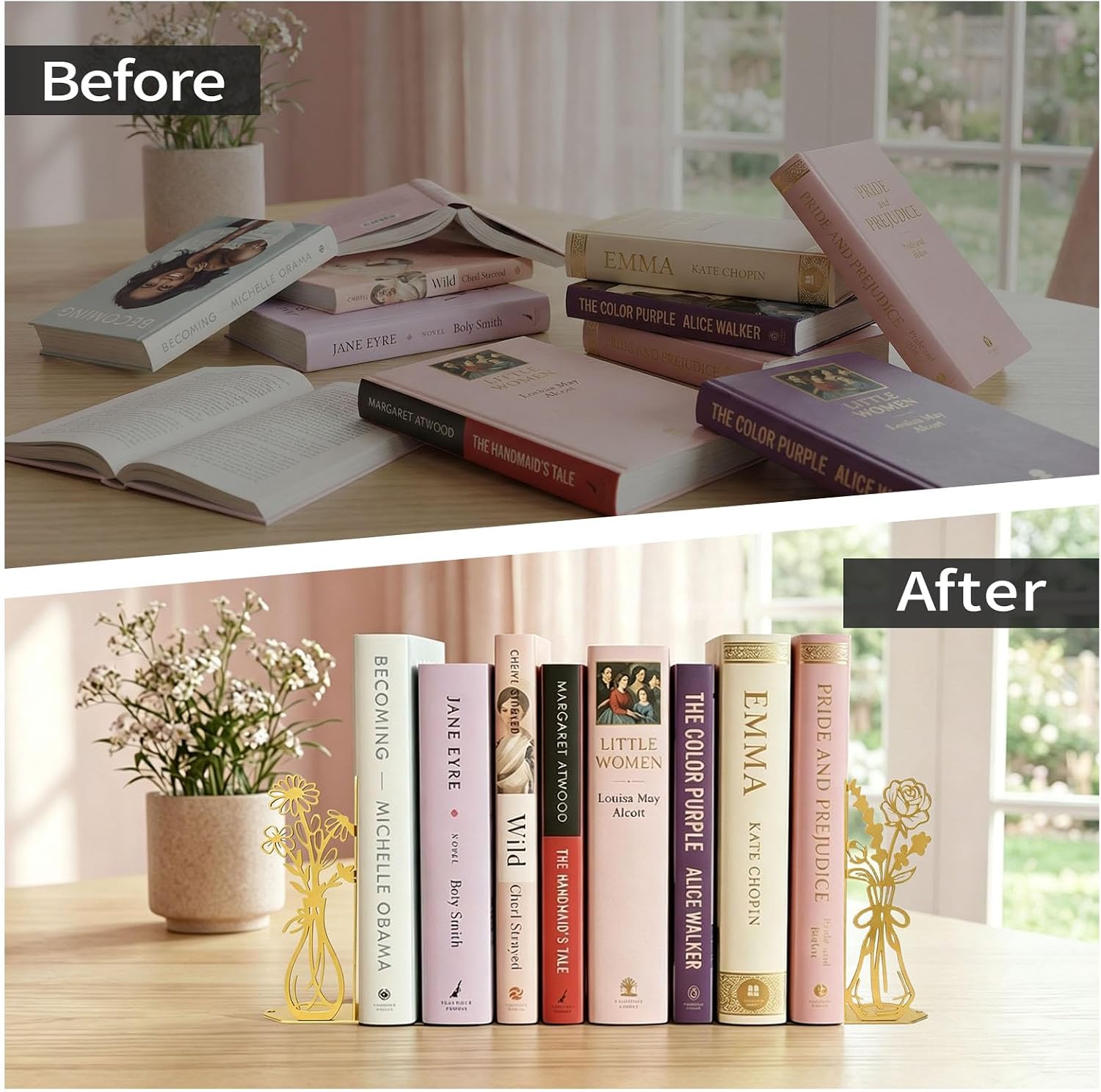Flower Gold Bookends Metal Book Ends / Gold Flower