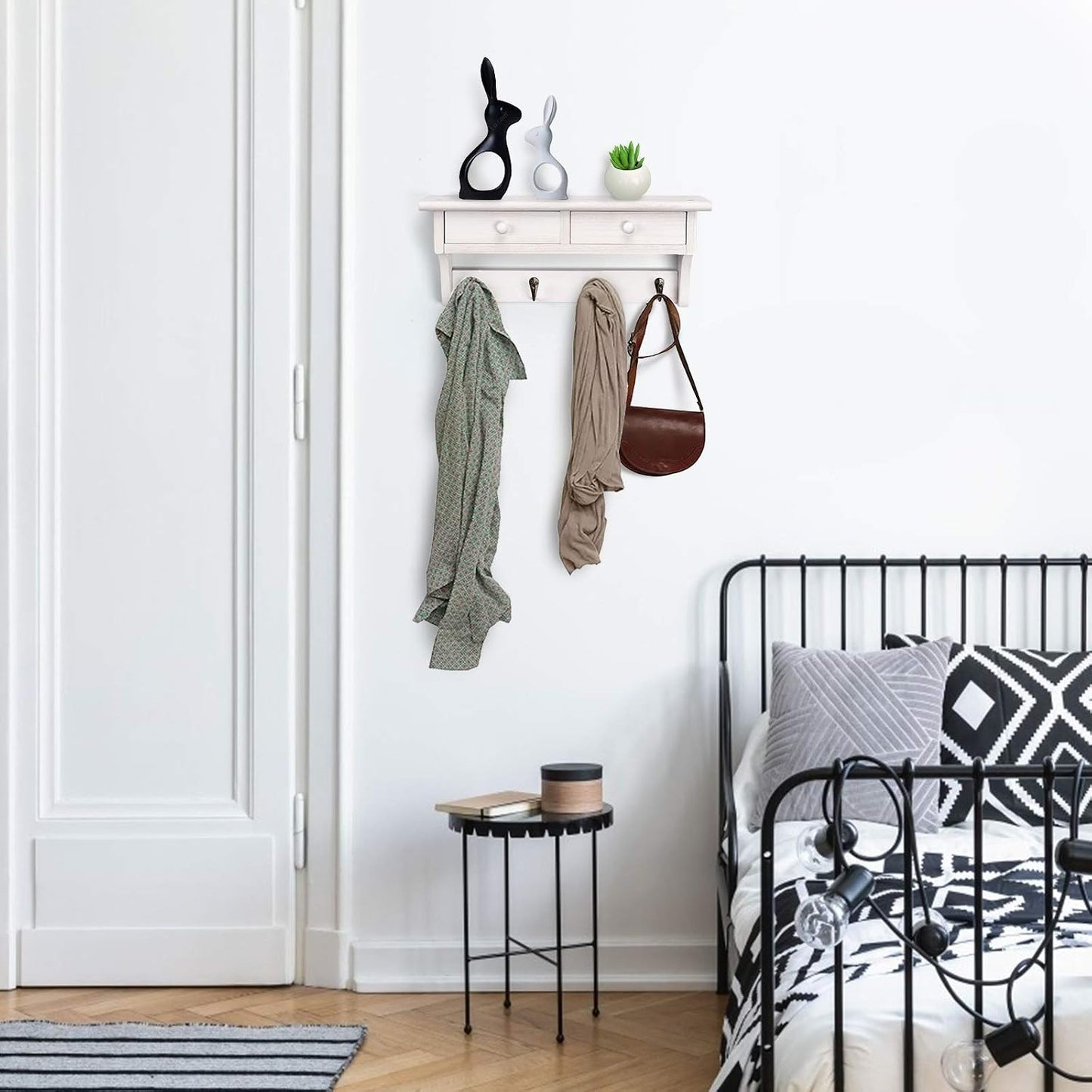 Emfogo Coat Hooks Wall Mounted, Rustic Wood Coat Rack Wall Mount Shelf with Hooks, Farmhouse Wall Coat Rack with Shelf