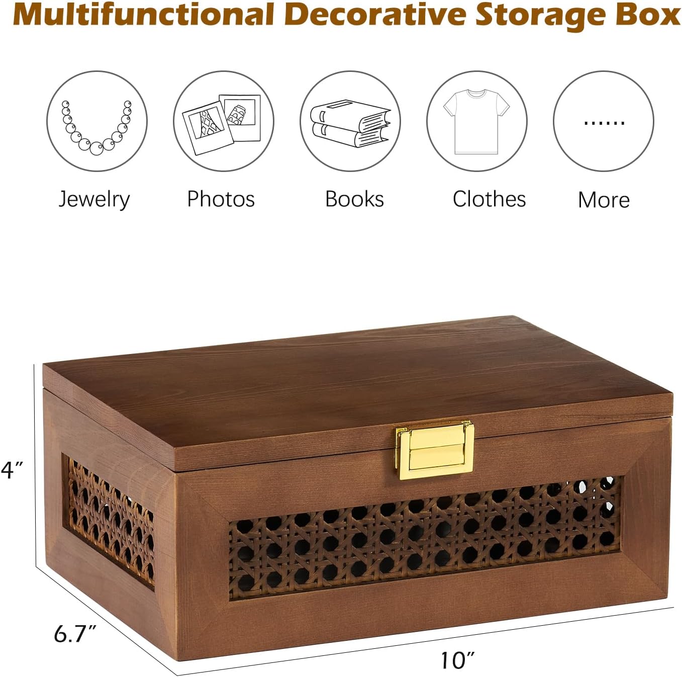 Decorative Rattan Storage Boxes Solid Wood Woven Baskets Bins / Walnut / Natural