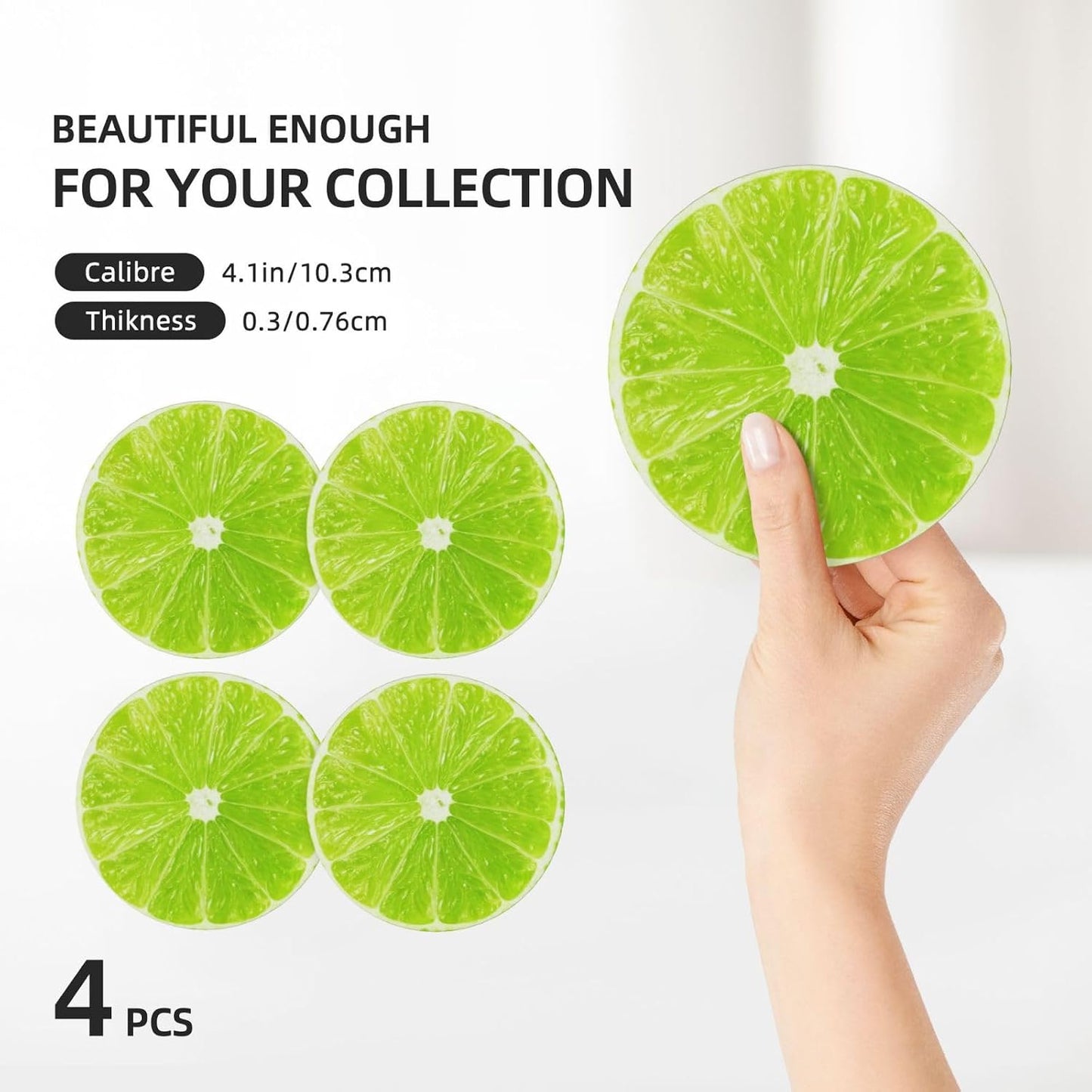 Funny Fruit Ceramic Coasters / Green Lime Lemon / Round / Set of 4
