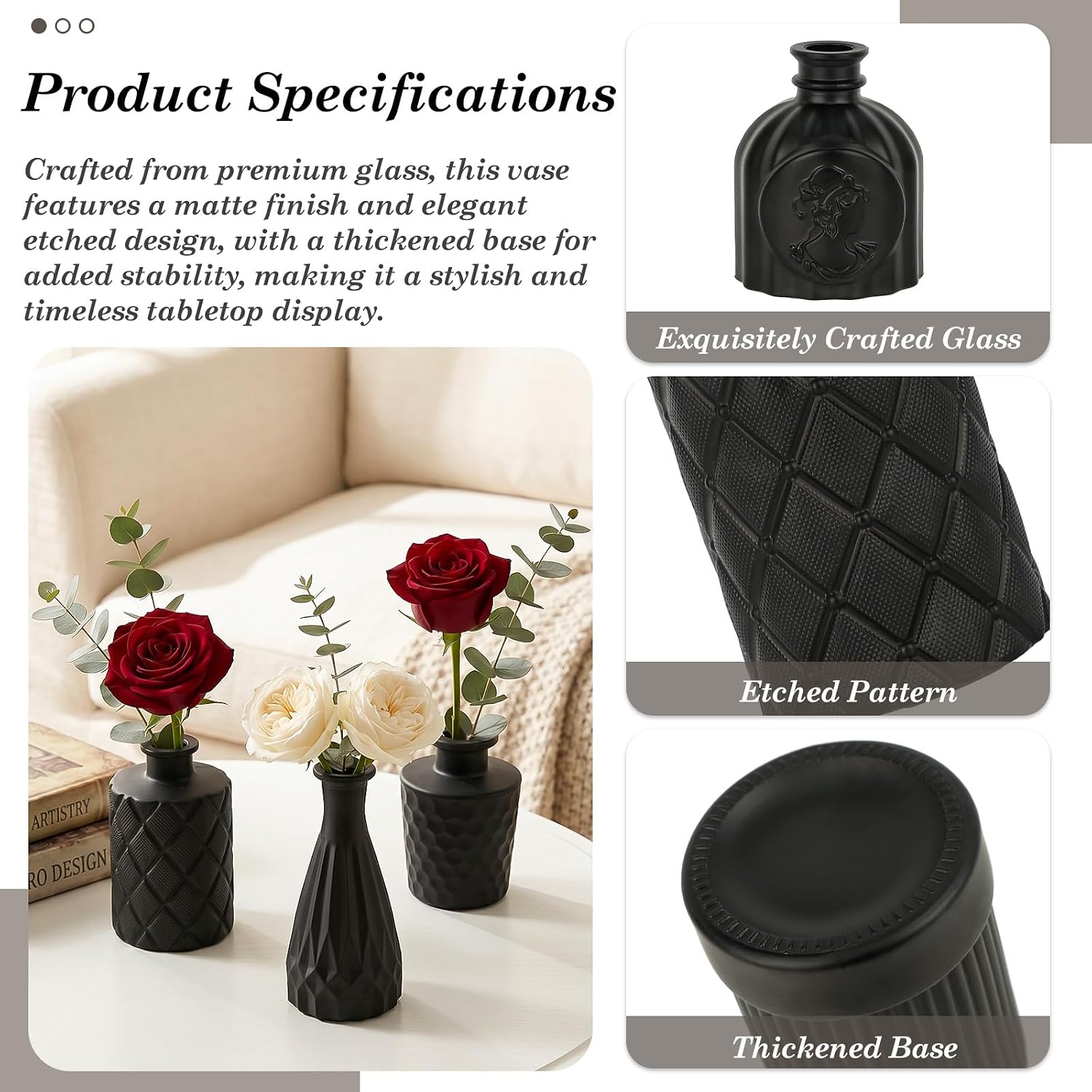 Glass Bud Vases Set / Black / Set of 24