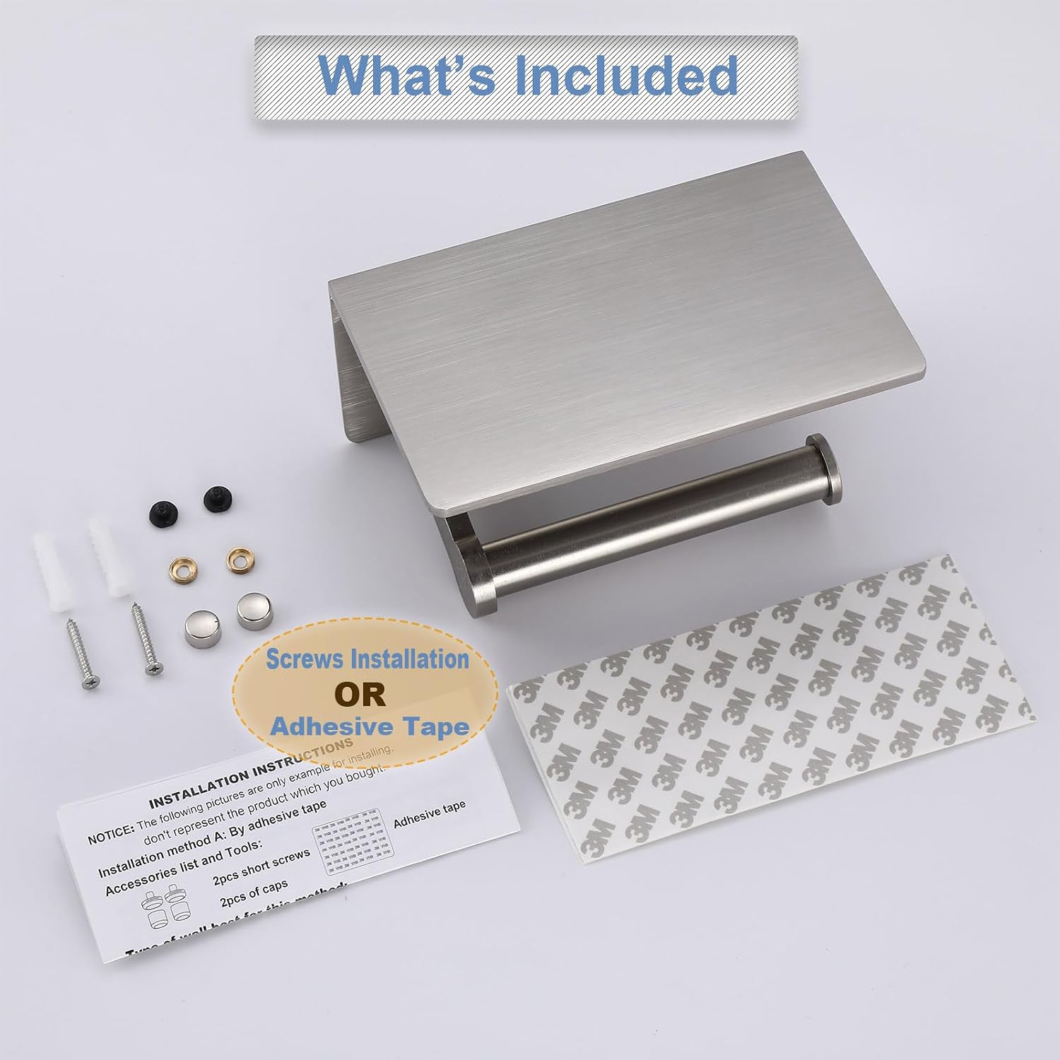 Toilet Paper Holder with Shelf, Adhesive or Screw Wall Mount Toilet Roll Holder for Bathroom, Rustproof Solid Aluminum