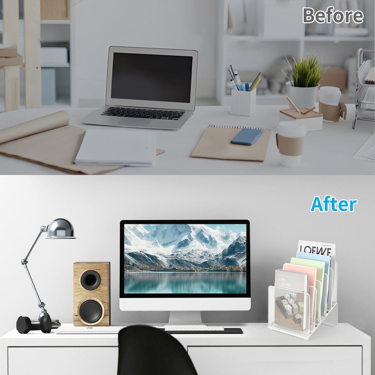 LEKETREE File Organizer for Desk, Desk Organizer with 5-Section Vertical File Rack, File Folder Organizer, Desk
