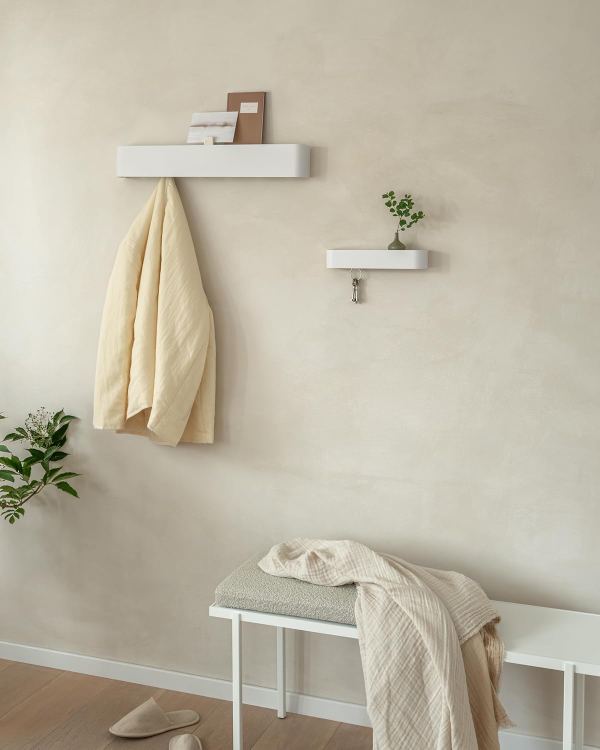 Kazai. Coat Rack Wall Mount with Shelf 'Tone' | Modern Design Coat Hanger with Hidden Hooks and Storage | Hat Rack with