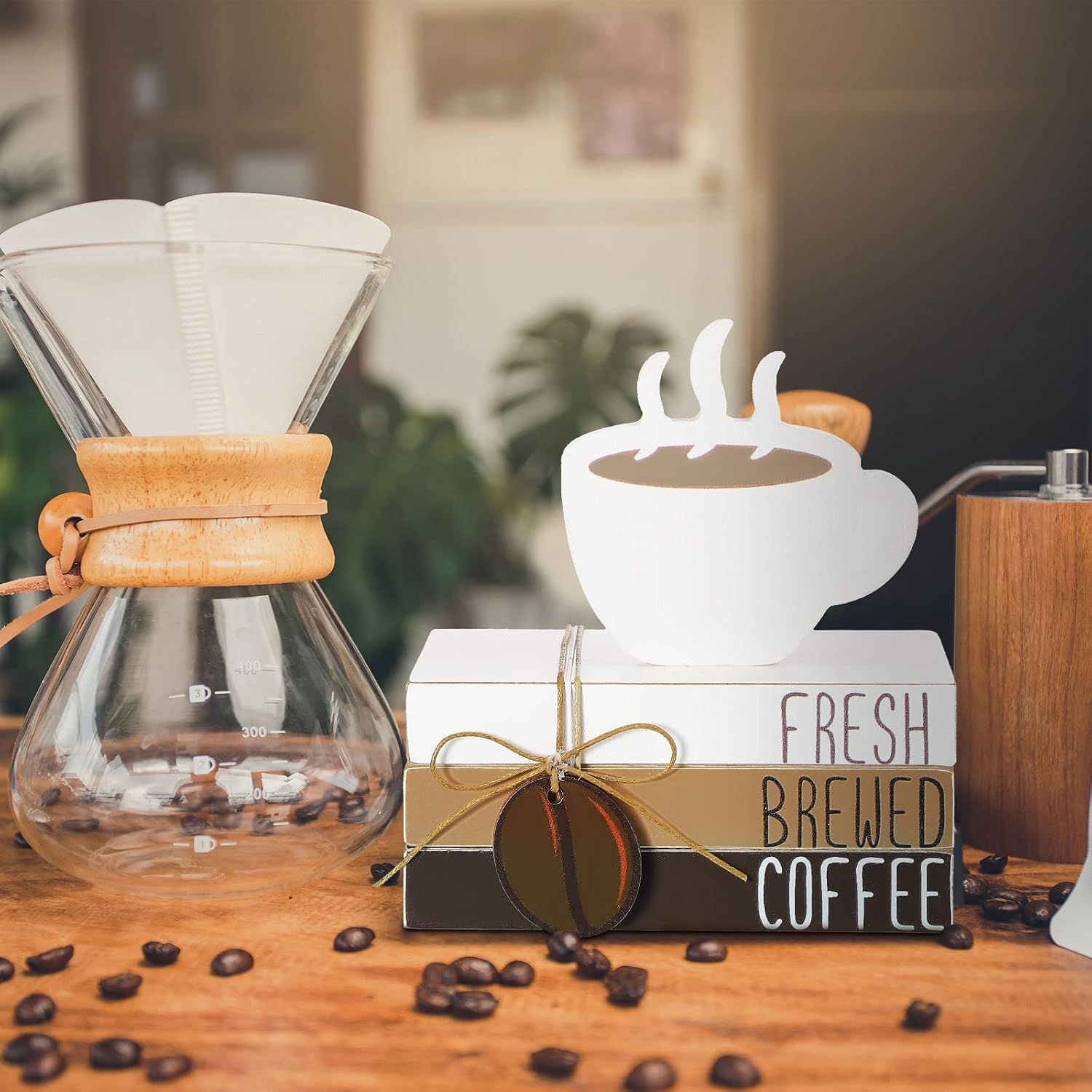 Coffee Bar Decor Accessories Coffee Signs Mini Wooden Book Stacks Cafe / Coffee Style / Set of 4
