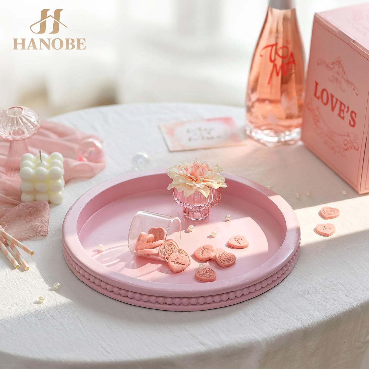 Tray Decorative Round / 11.8 / Pink